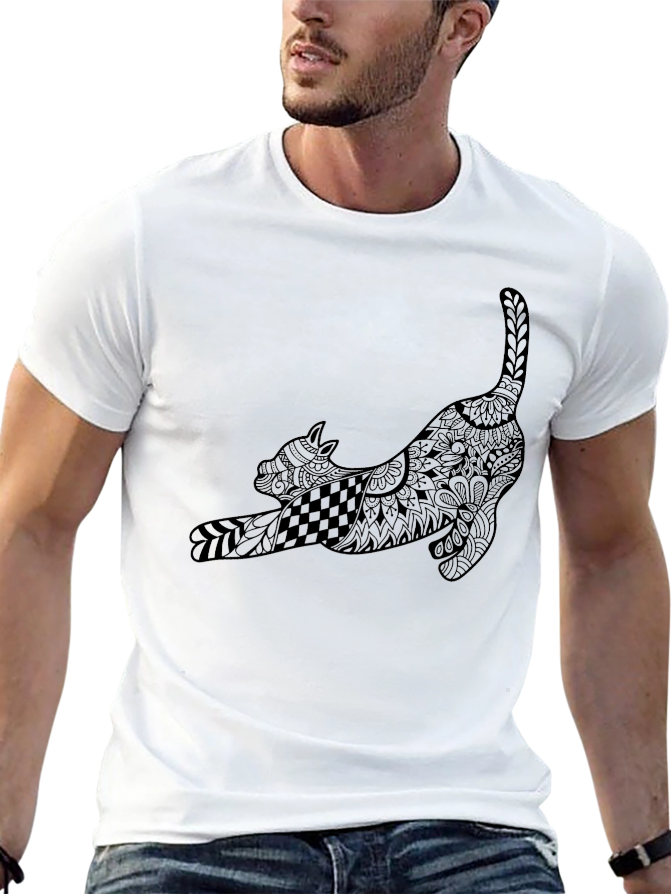 Stylized Cat T-Shirt - Black Graphic Tee