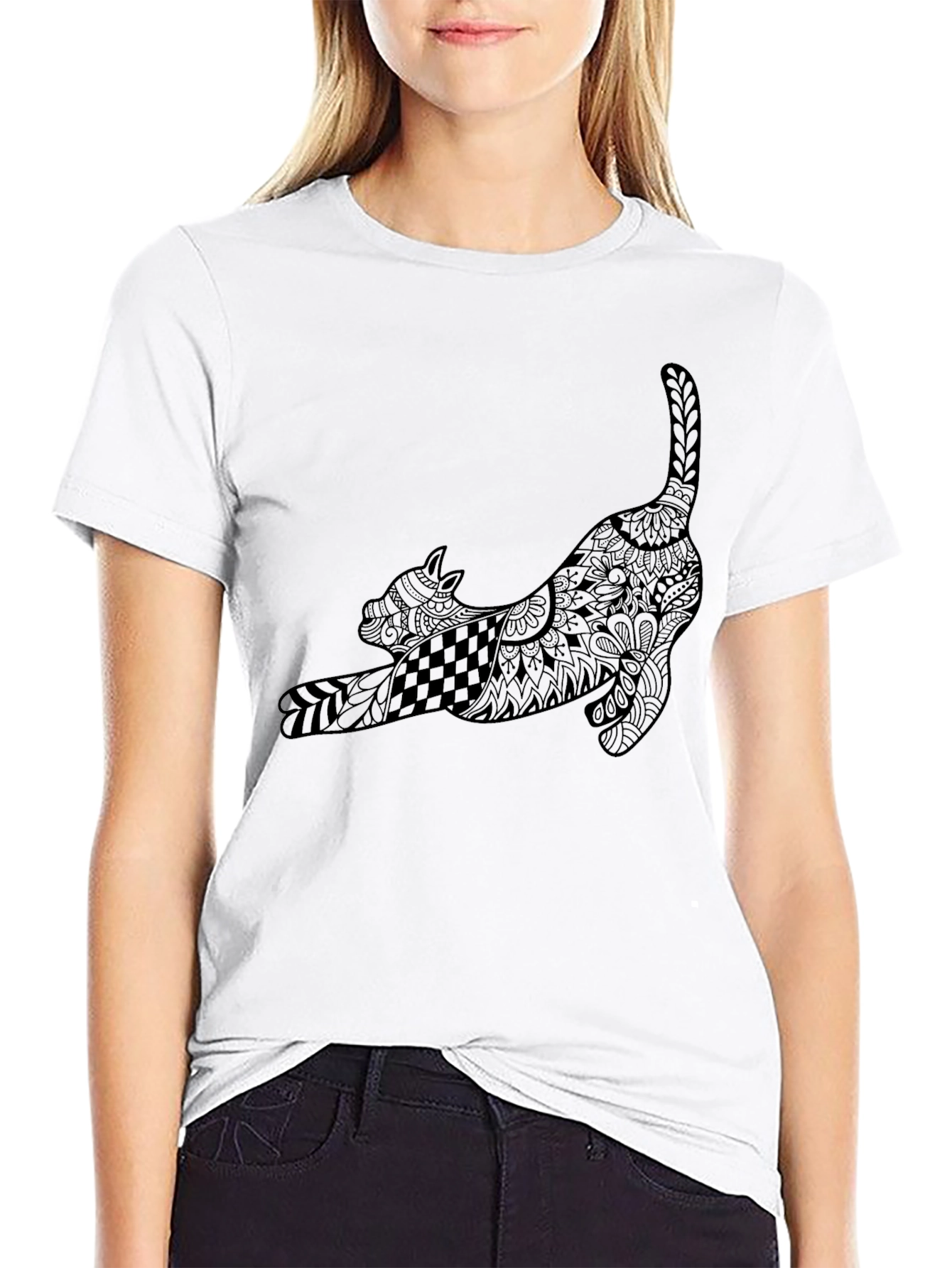 Stylized Cat T-Shirt - Black Graphic Tee