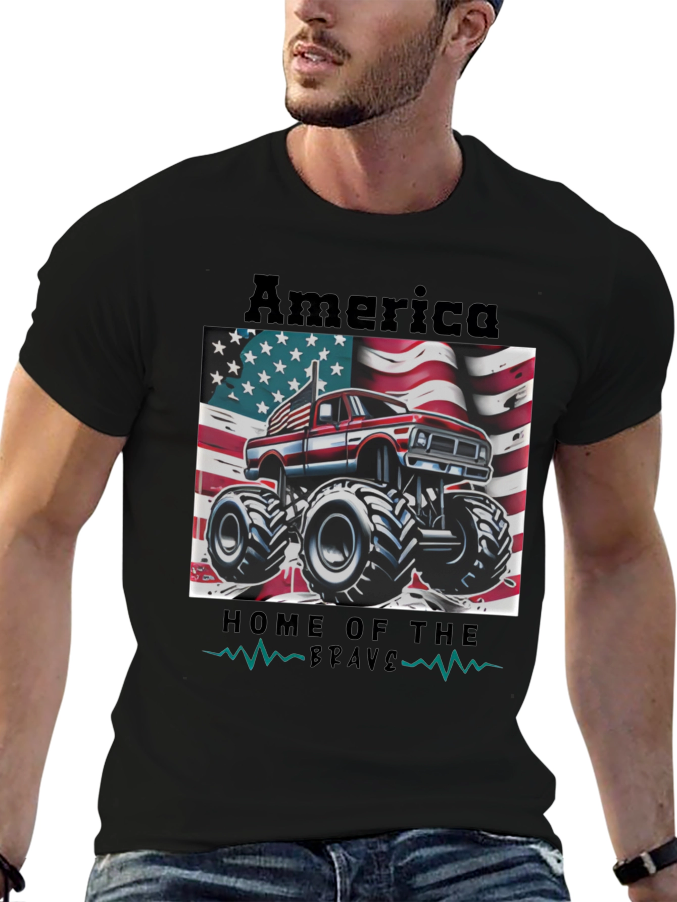 America Home of the Brave Monster Truck Tee