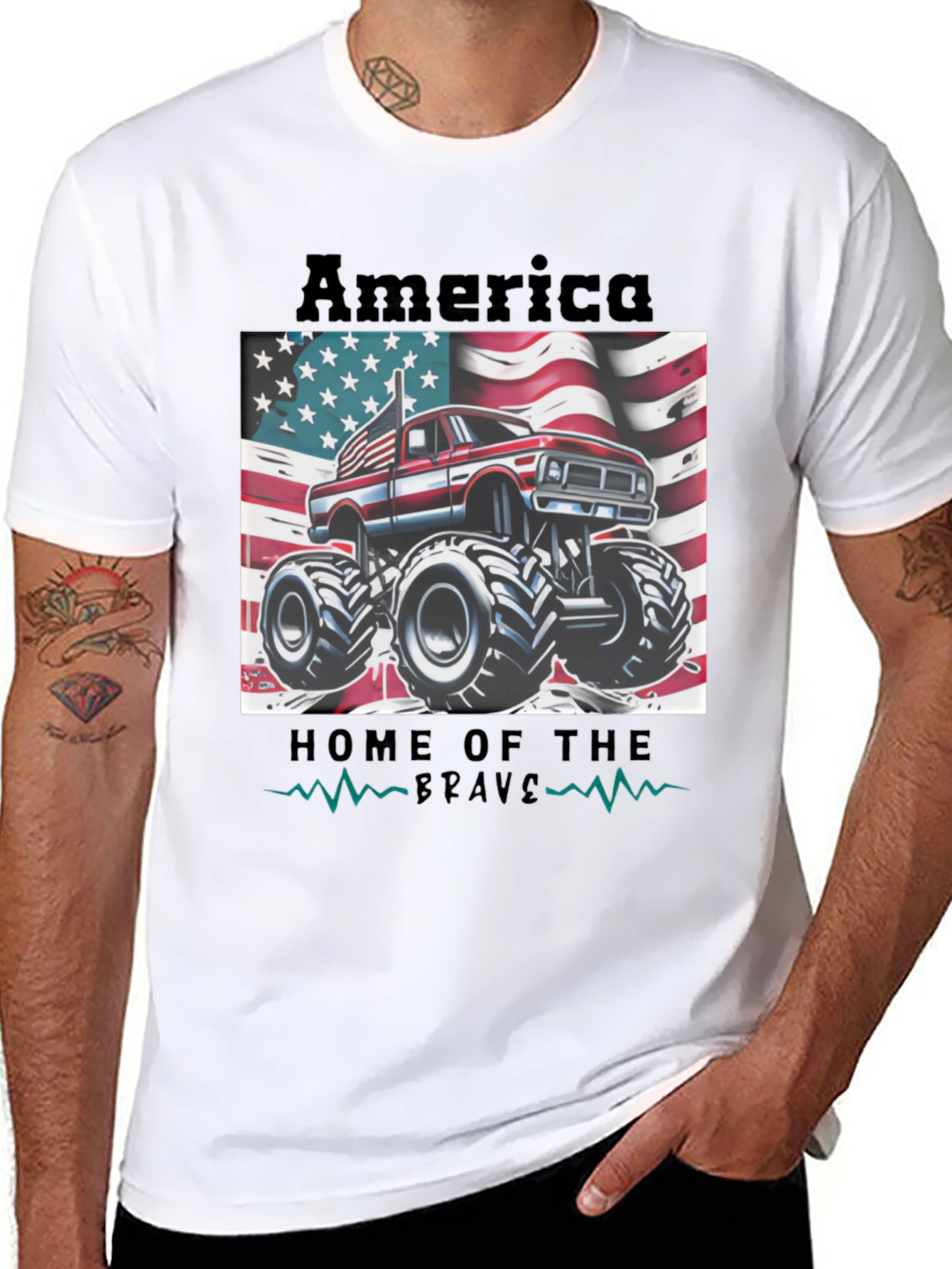 America Home of the Brave Monster Truck Tee