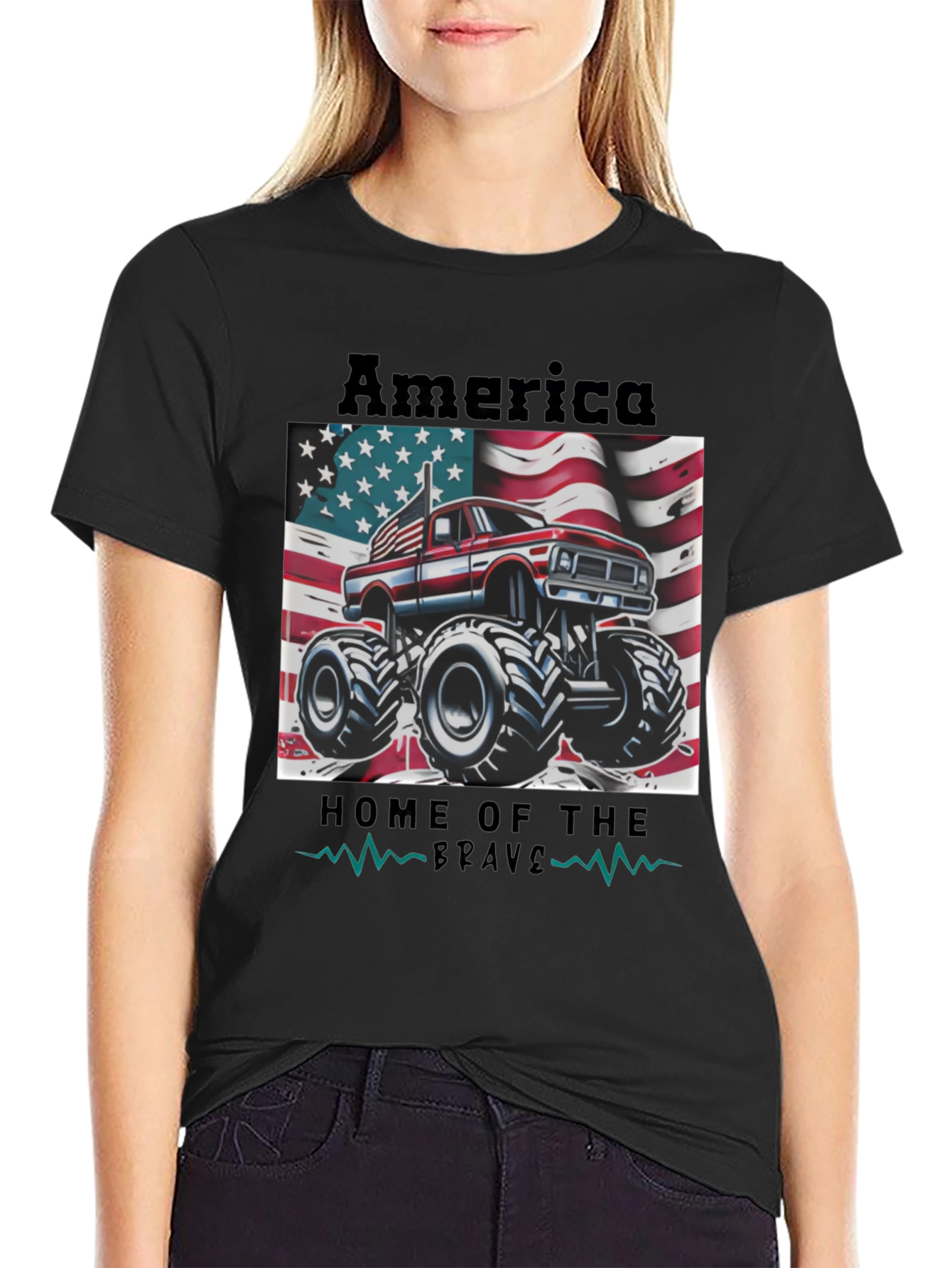 America Home of the Brave Monster Truck Tee