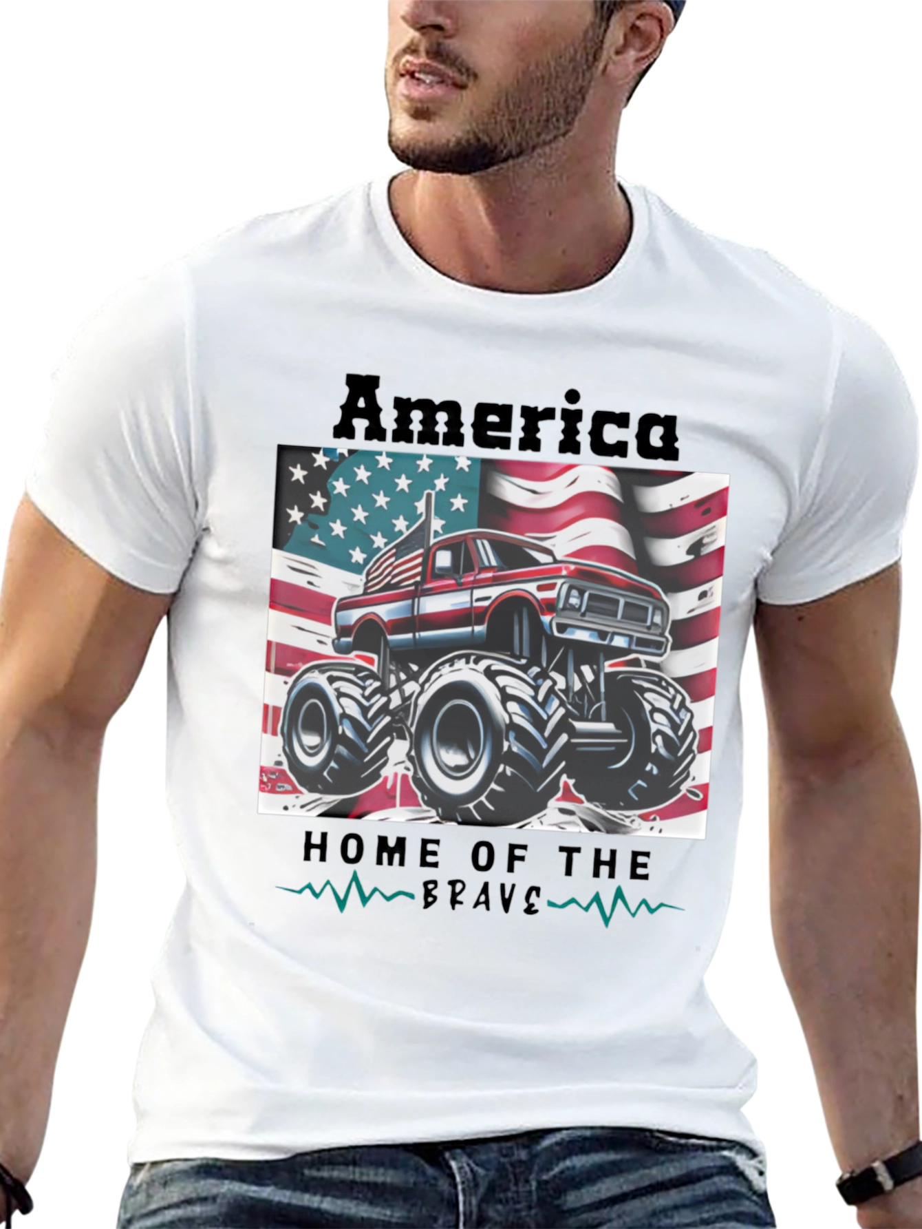 America Home of the Brave Monster Truck Tee