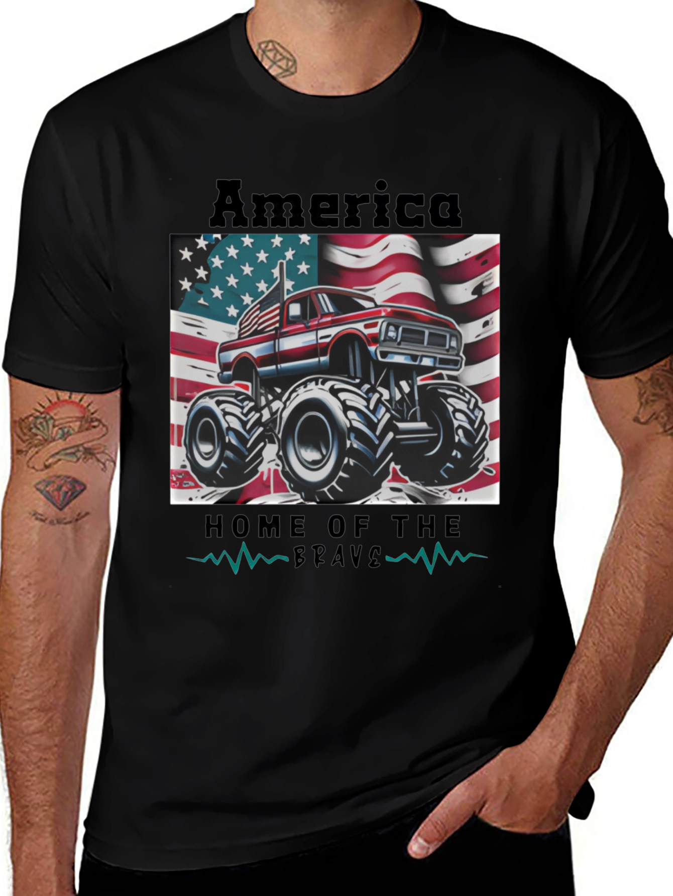 America Home of the Brave Monster Truck Tee