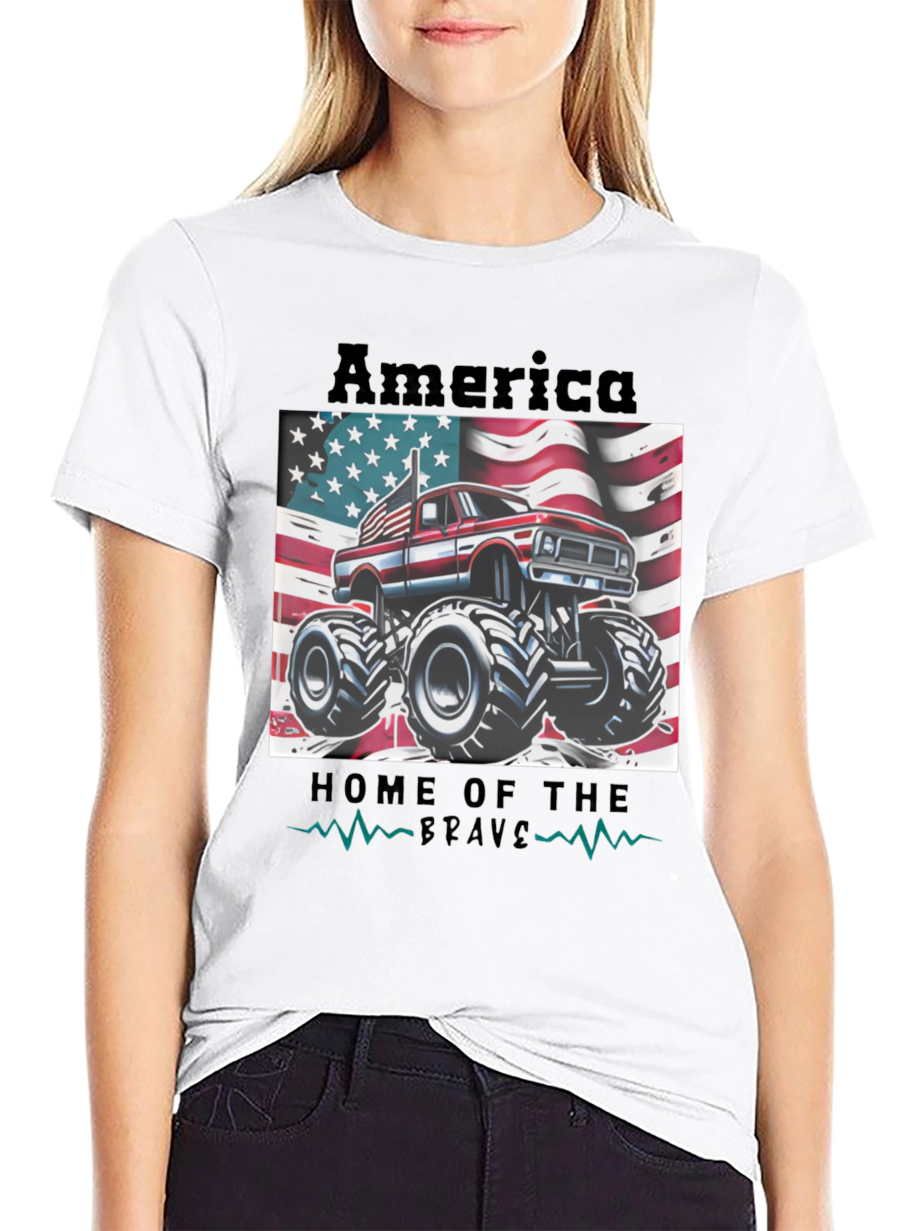 America Home of the Brave Monster Truck Tee