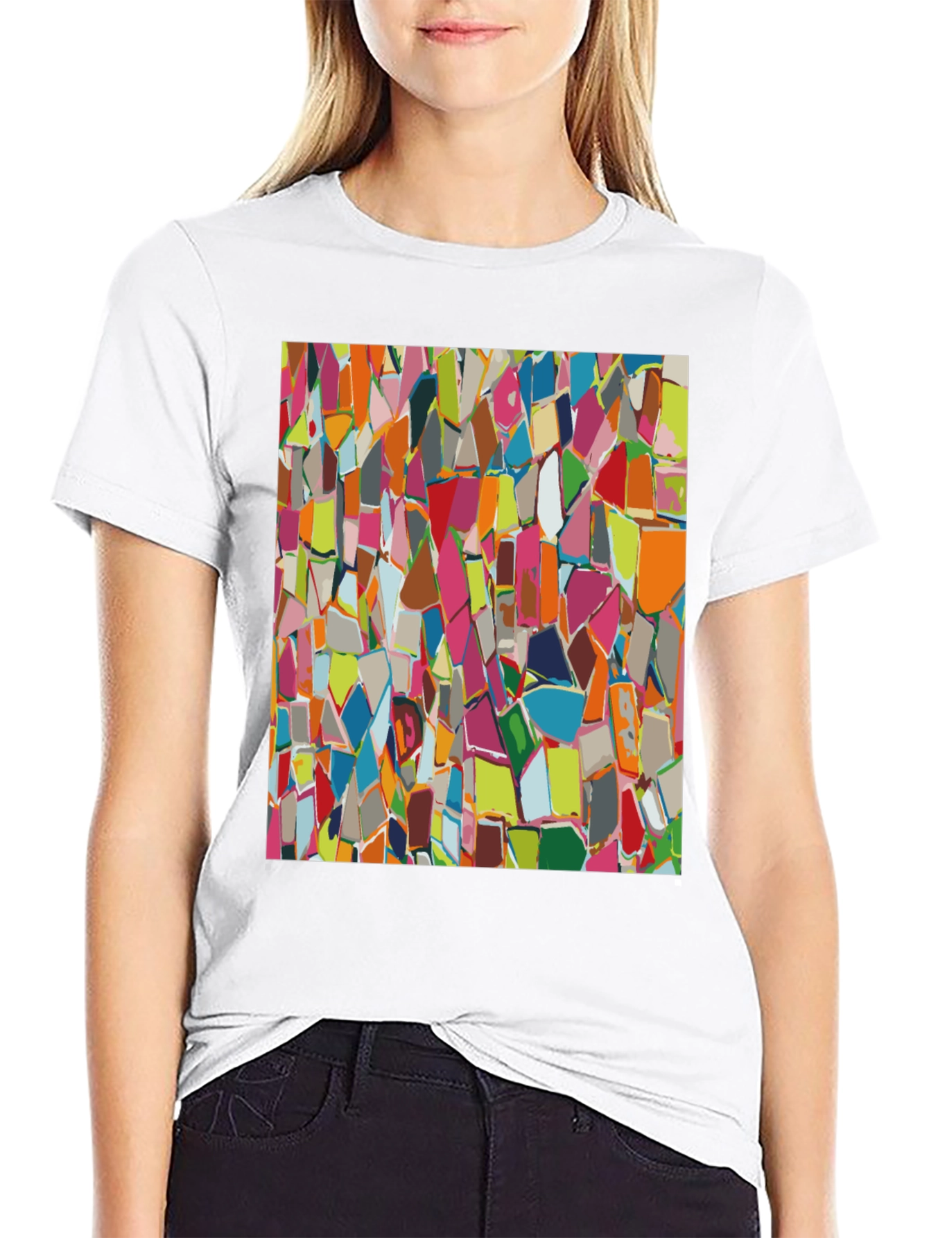 Abstract Mosaic Pattern Black T-Shirt