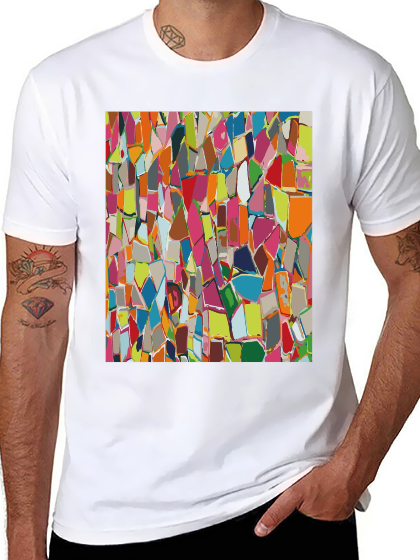 Abstract Mosaic Pattern Black T-Shirt