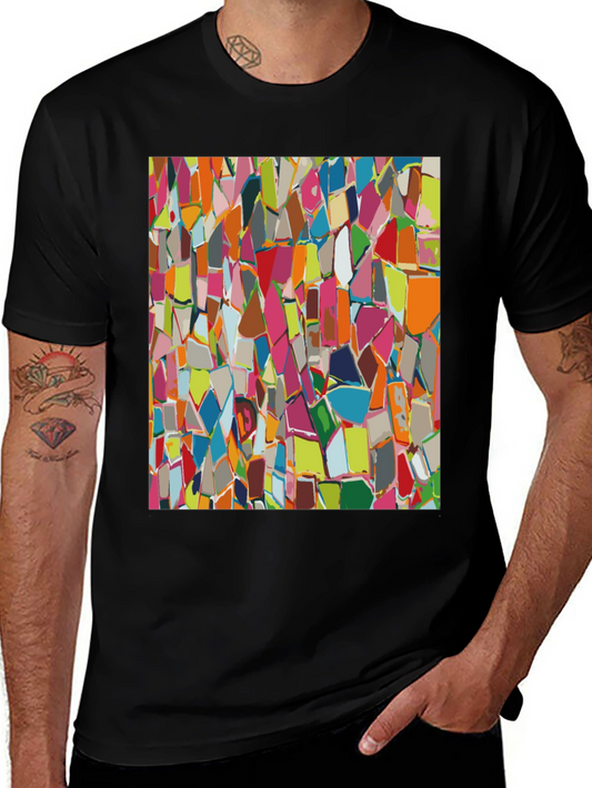 Abstract Mosaic Pattern Black T-Shirt