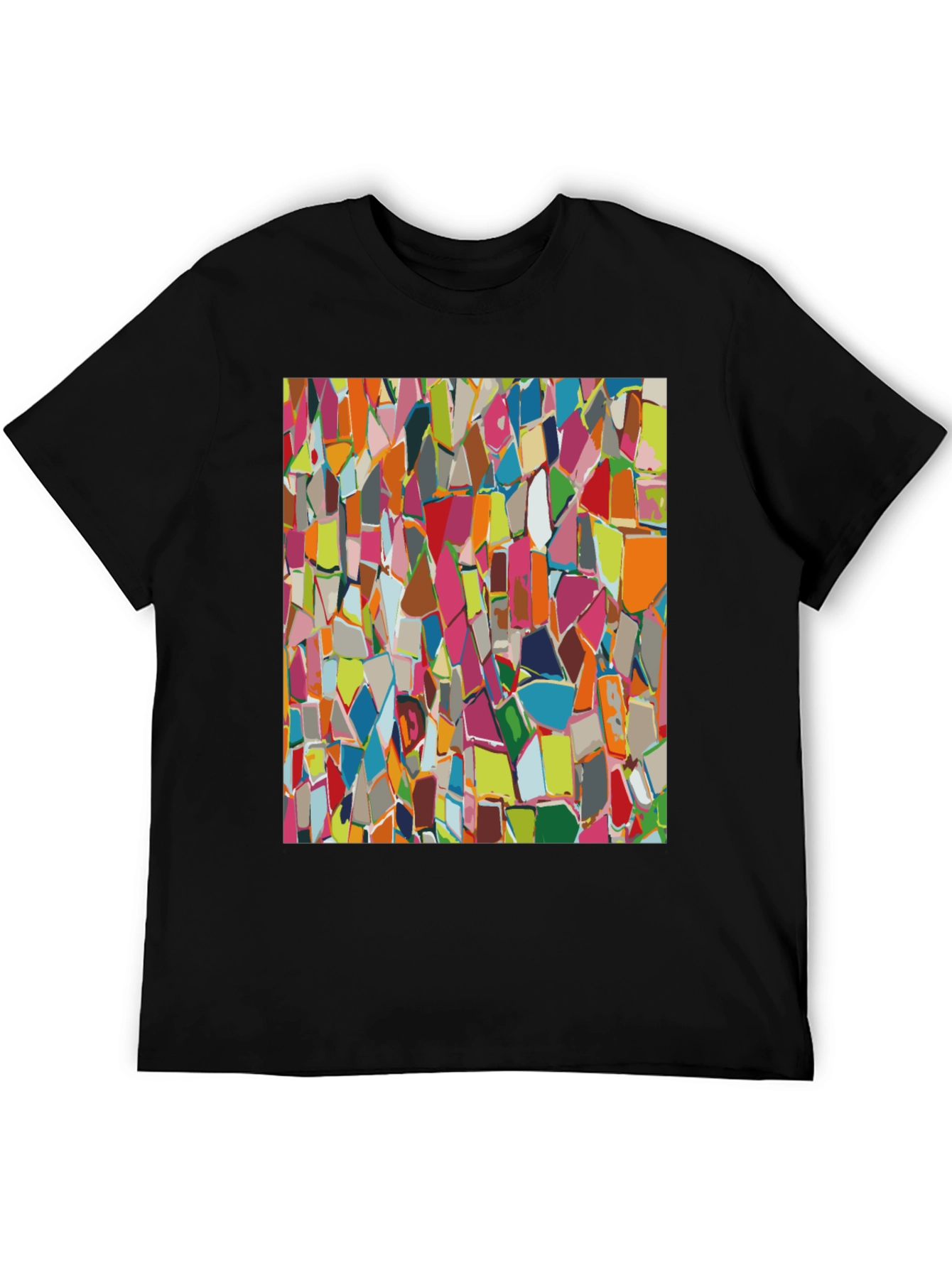 Abstract Mosaic Pattern Black T-Shirt