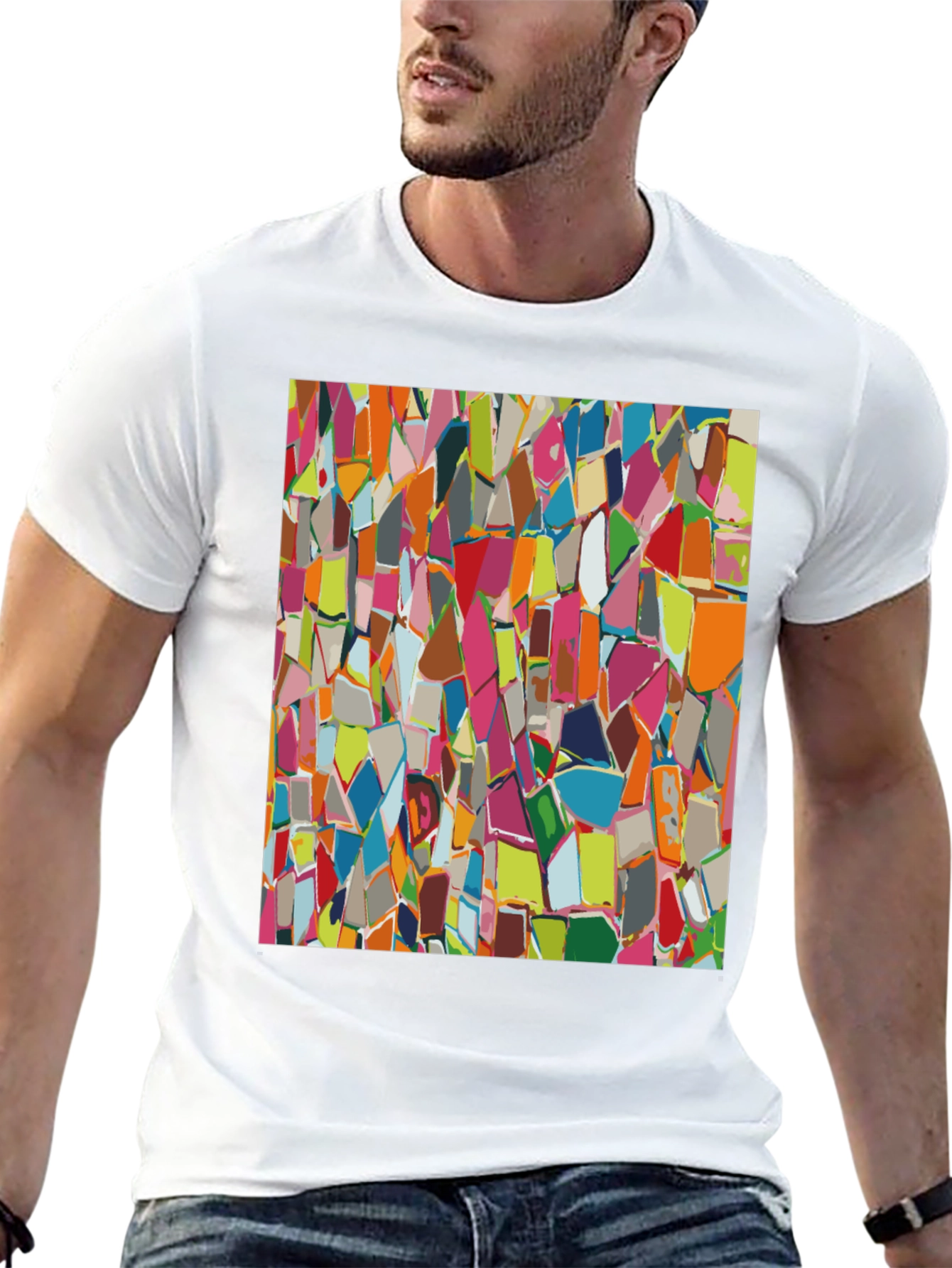 Abstract Mosaic Pattern Black T-Shirt