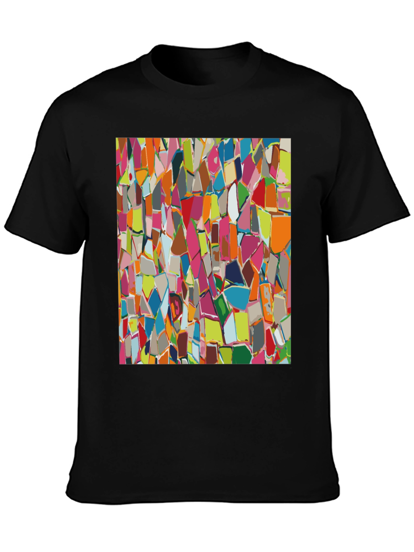 Abstract Mosaic Pattern Black T-Shirt