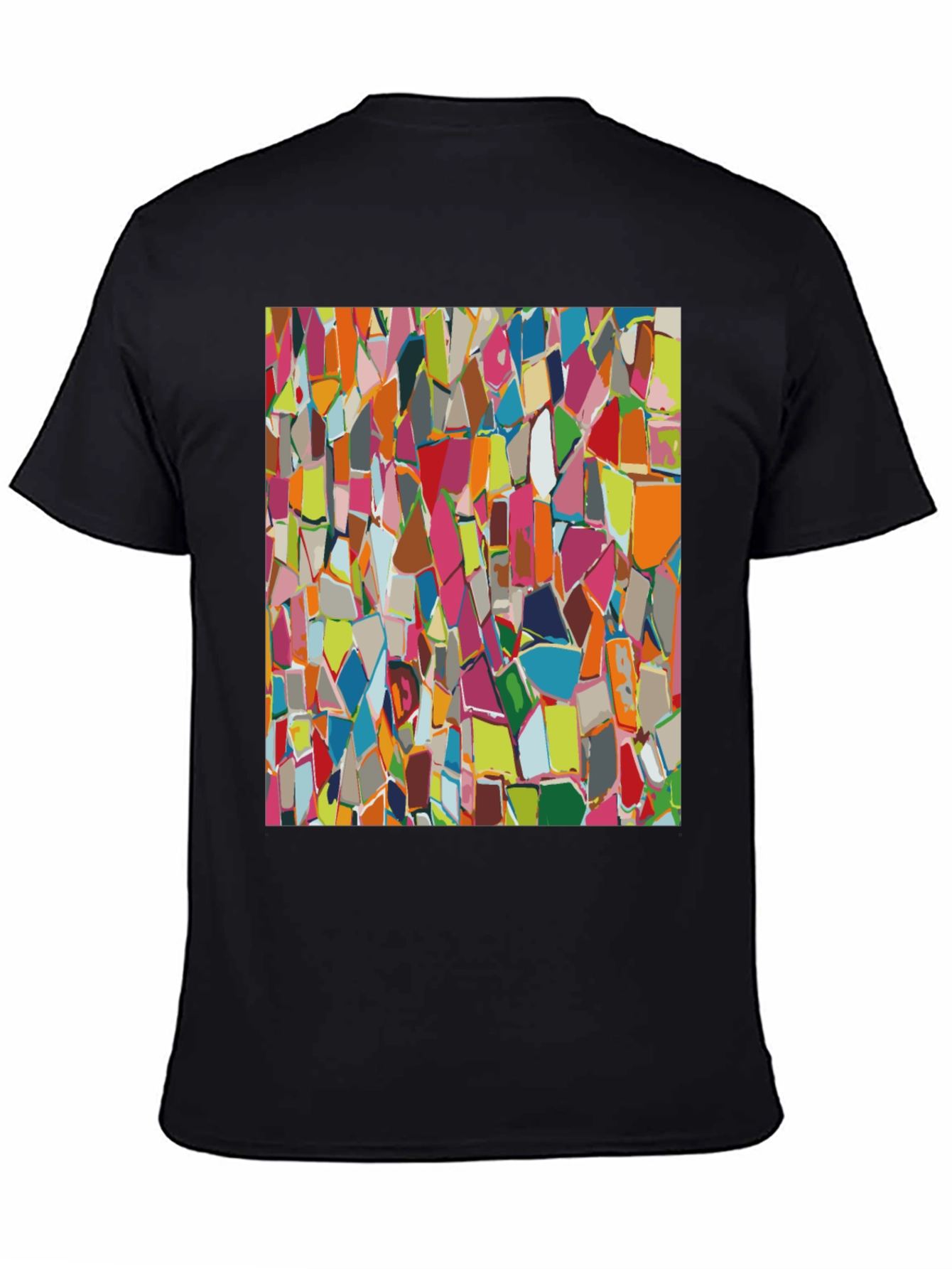 Abstract Mosaic Pattern Black T-Shirt