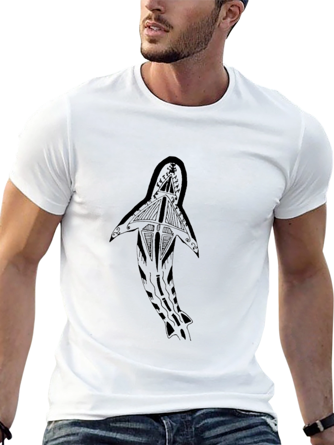 Shark Tribal Art Black T-Shirt