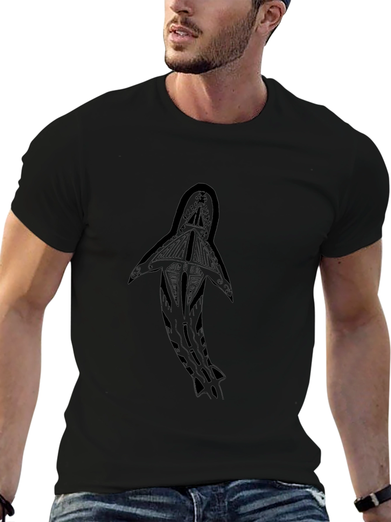 Shark Tribal Art Black T-Shirt