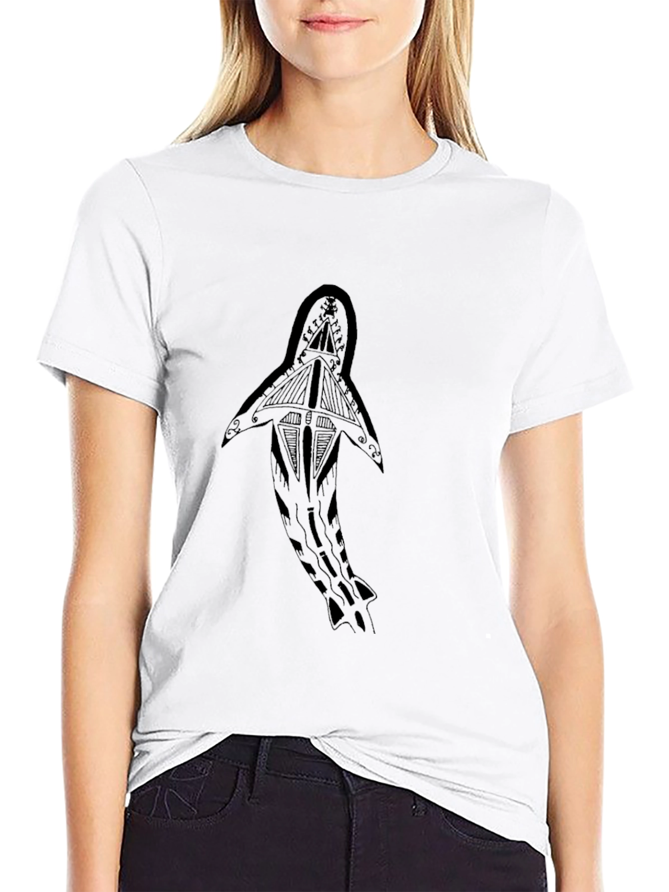 Shark Tribal Art Black T-Shirt