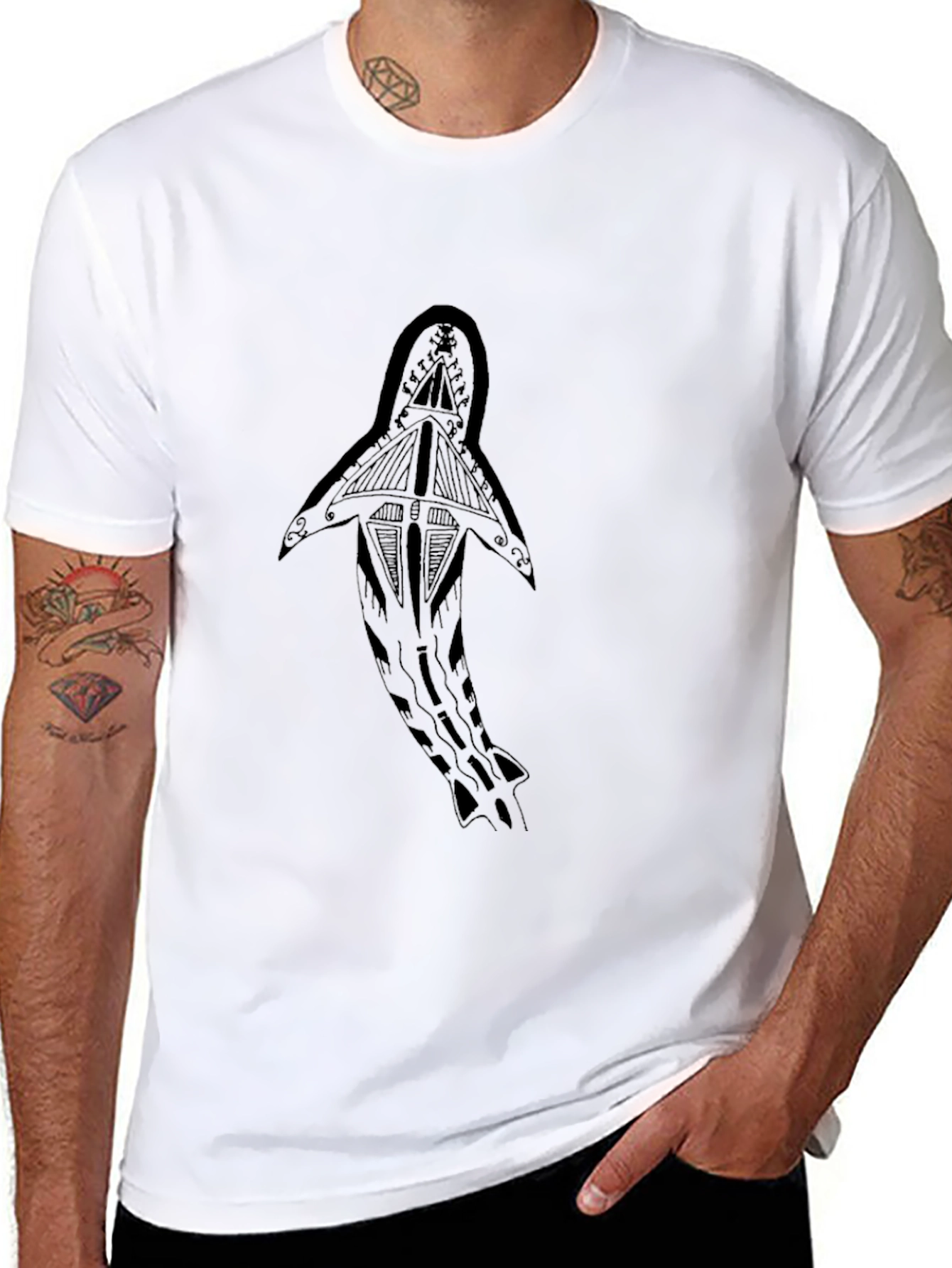 Shark Tribal Art Black T-Shirt