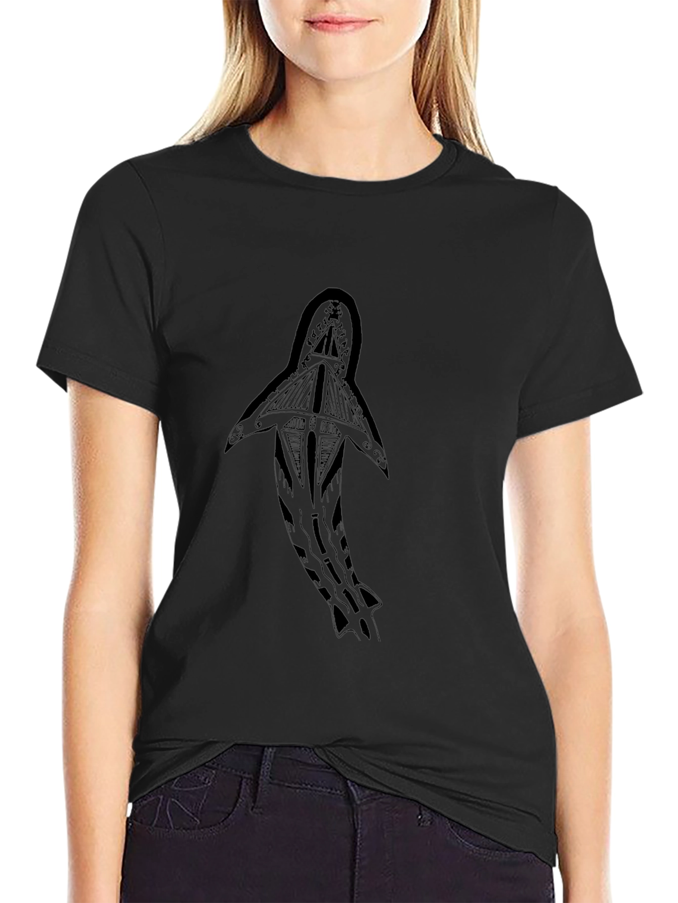 Shark Tribal Art Black T-Shirt
