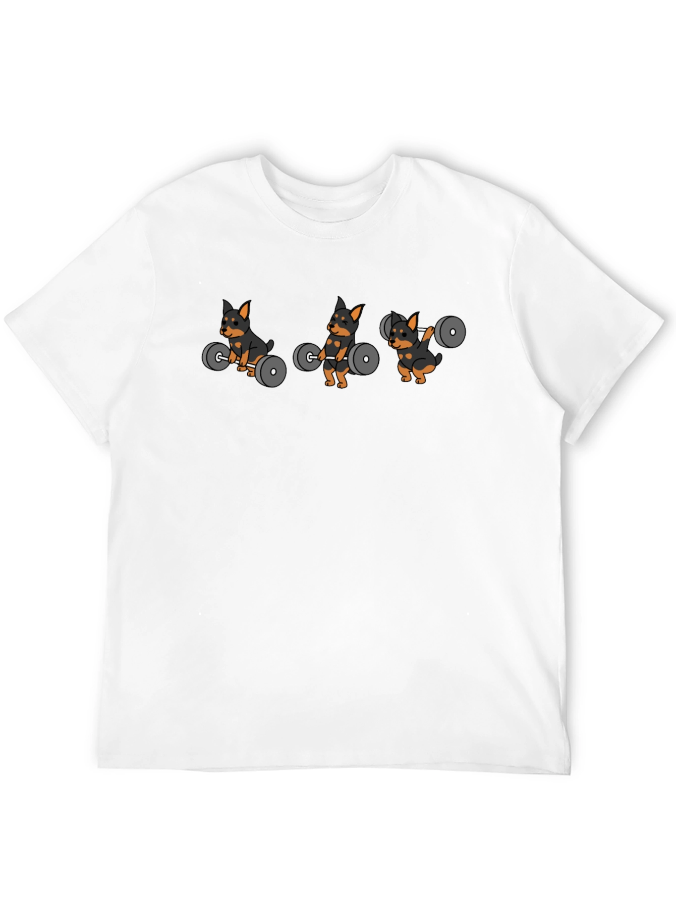 Weightlifting Dog Cartoon Black T-Shirt