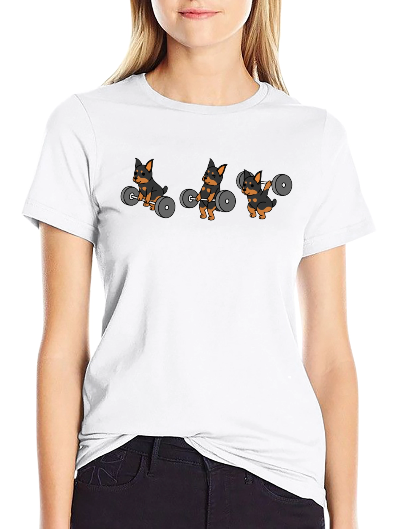 Weightlifting Dog Cartoon Black T-Shirt