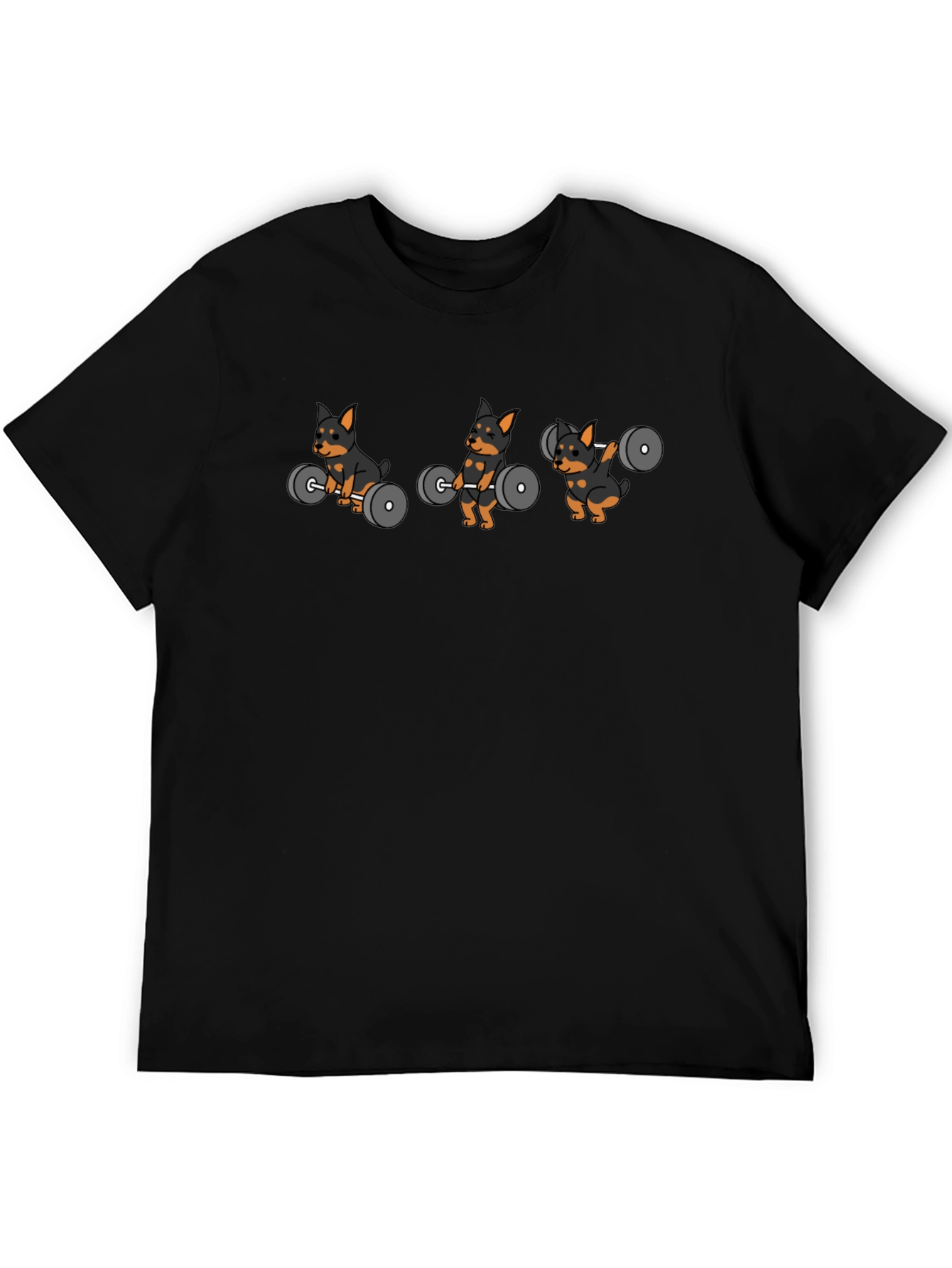 Weightlifting Dog Cartoon Black T-Shirt