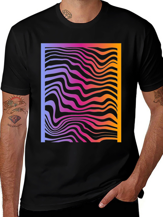 Abstract Gradient Wavy Line Graphic T-Shirt