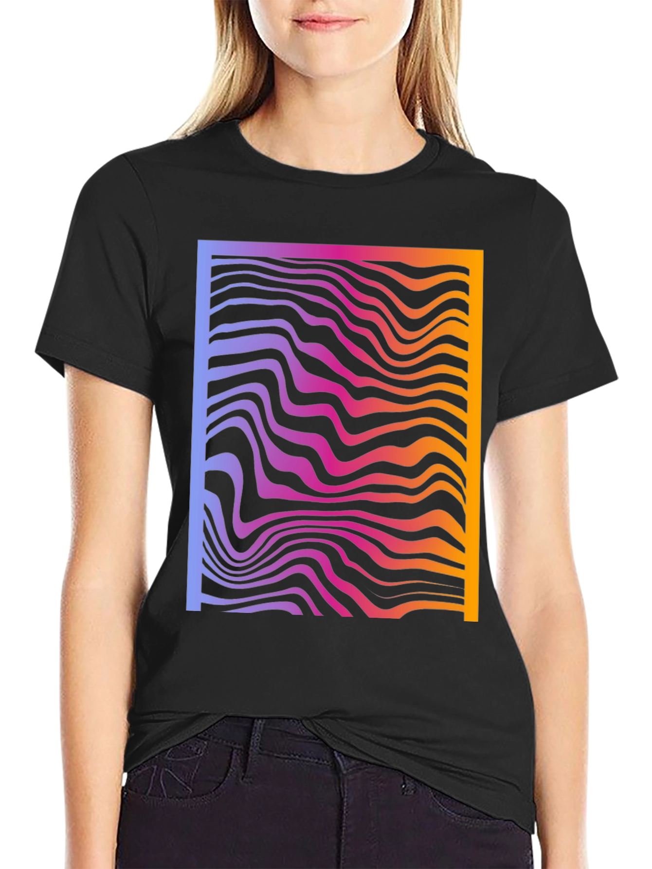 Abstract Gradient Wavy Line Graphic T-Shirt
