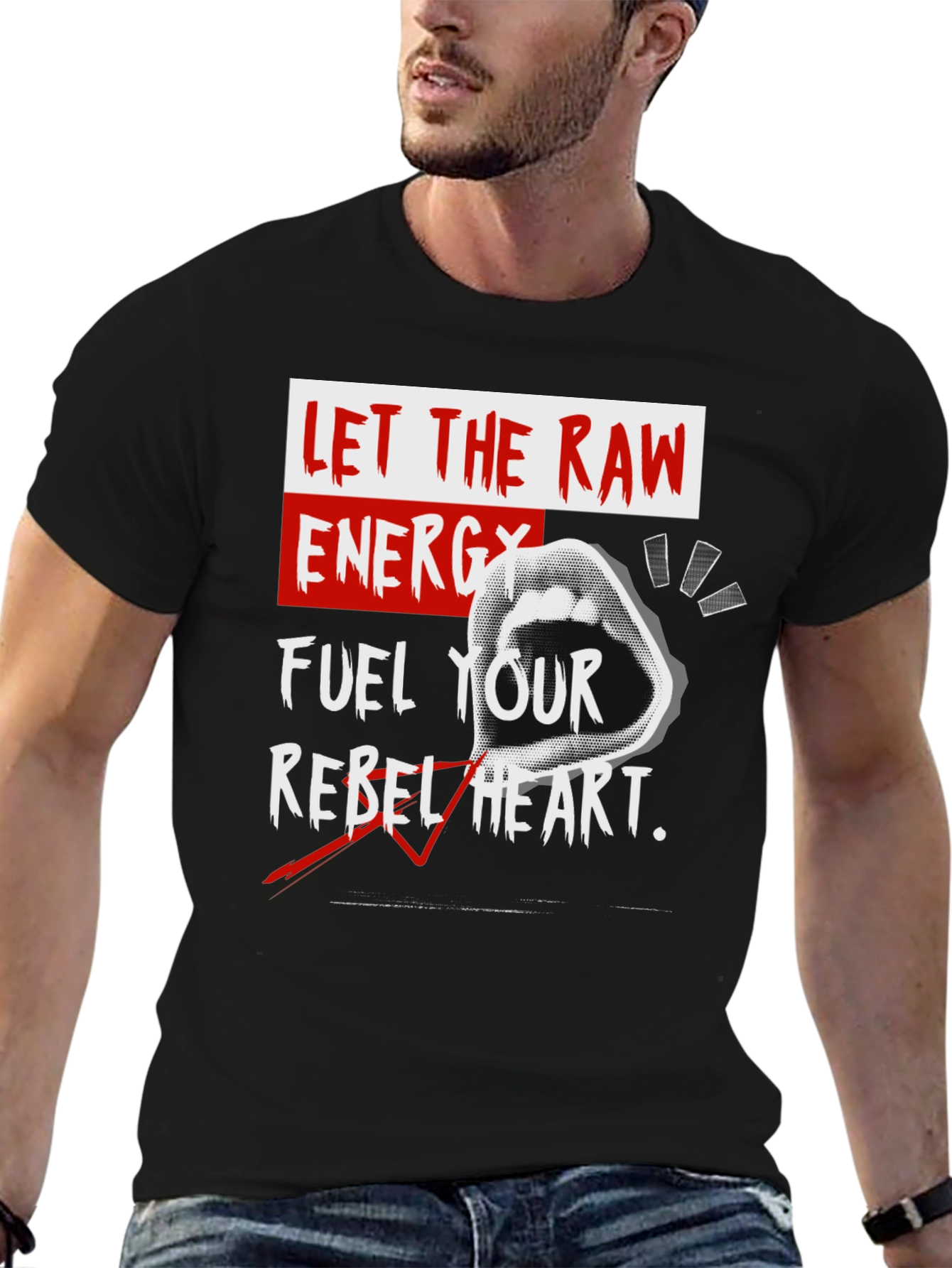Raw Energy Rebel Heart Black Graphic Tee