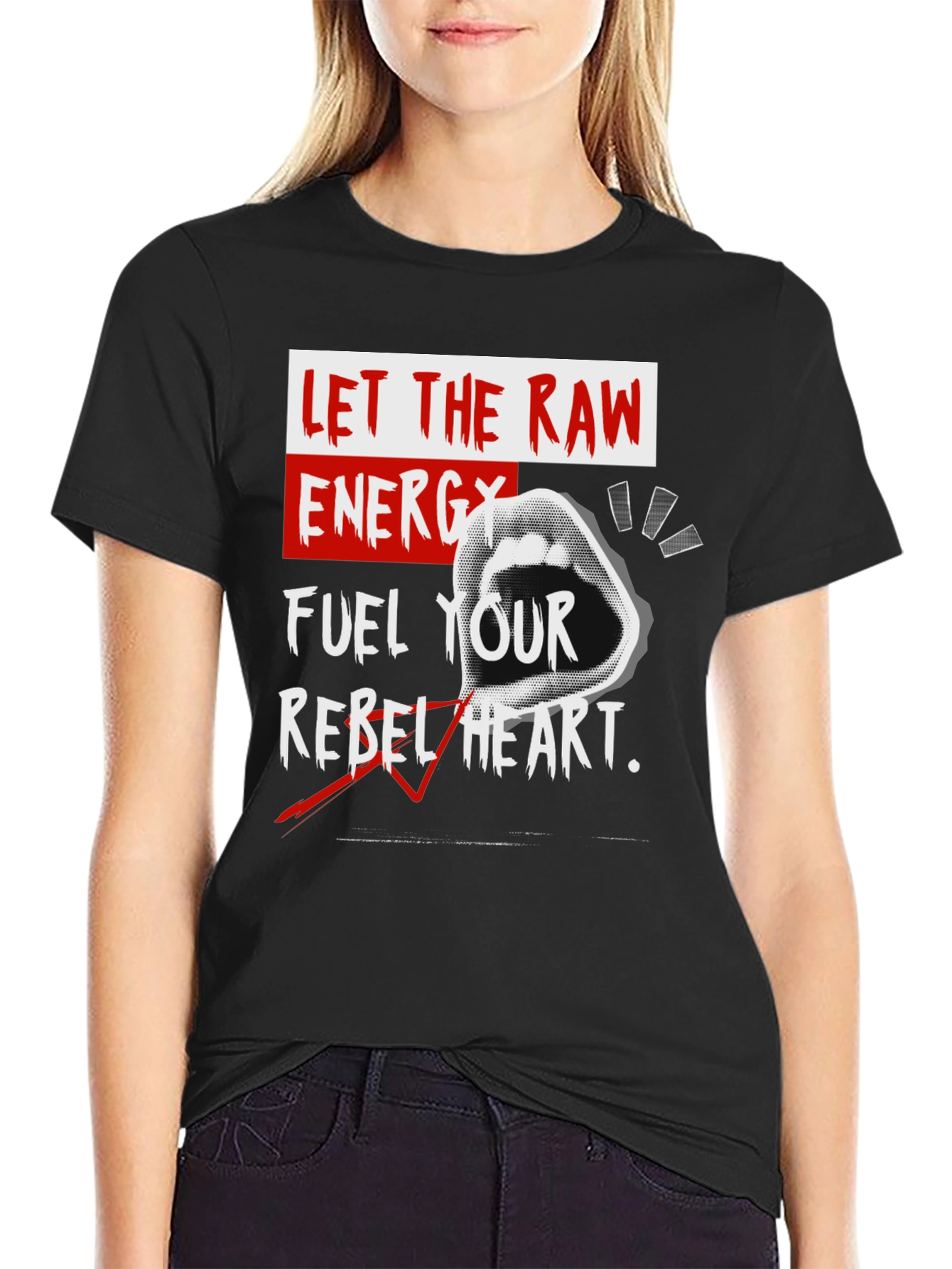 Raw Energy Rebel Heart Black Graphic Tee