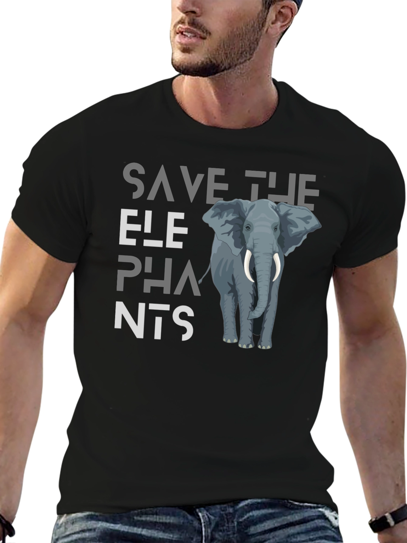 Save The Elephants Graphic Tee - Black Cotton T-Shirt