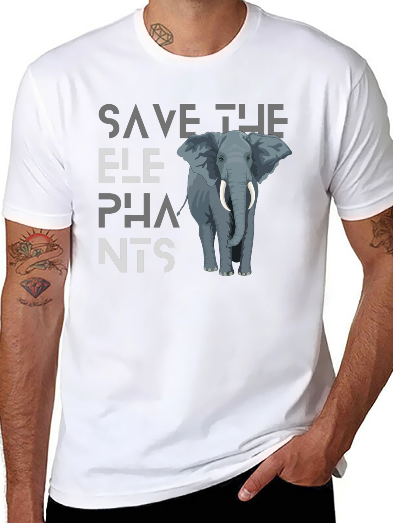 Save The Elephants Graphic Tee - Black Cotton T-Shirt