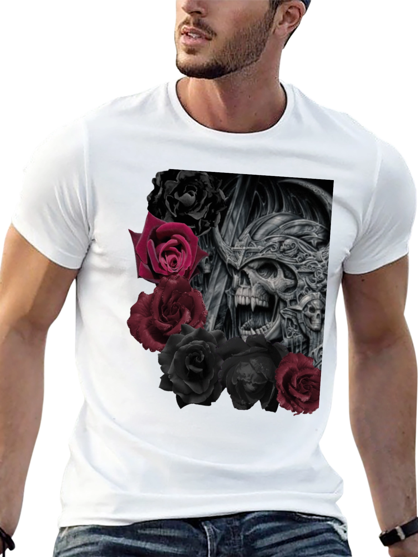 Skull and Roses Graphic Black T-Shirt
