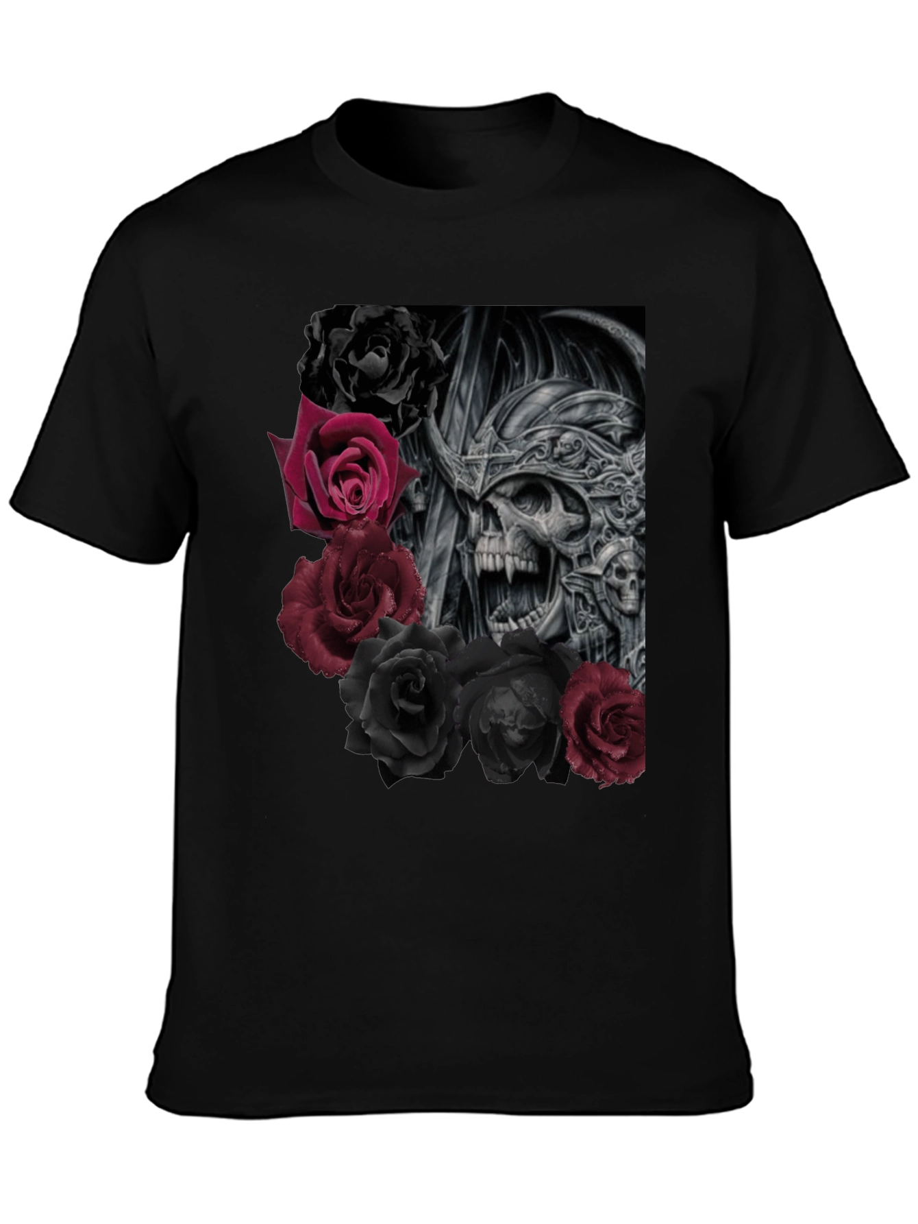 Skull and Roses Graphic Black T-Shirt