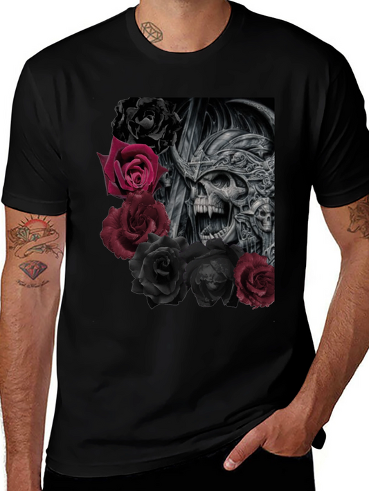 Skull and Roses Graphic Black T-Shirt