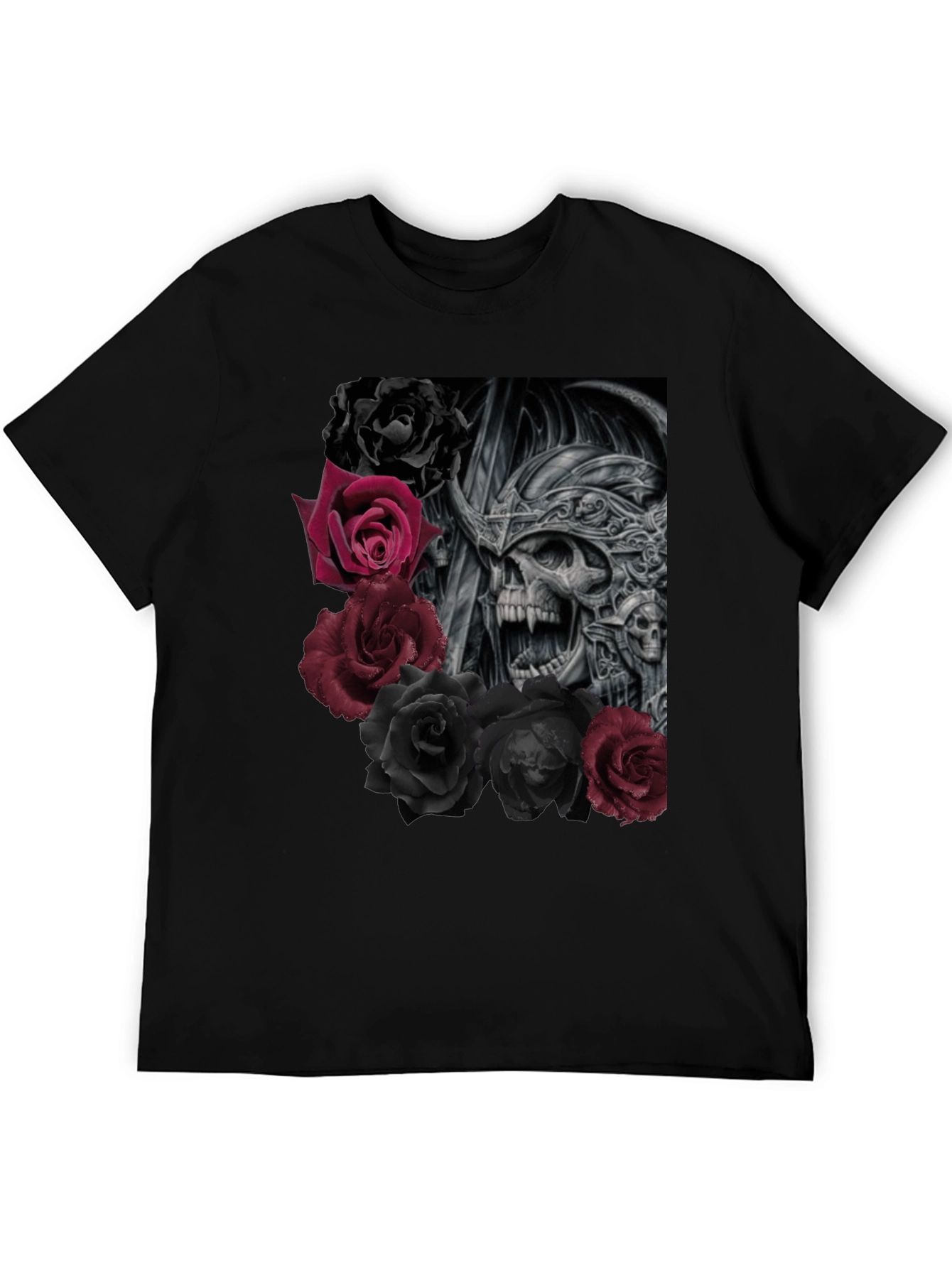 Skull and Roses Graphic Black T-Shirt