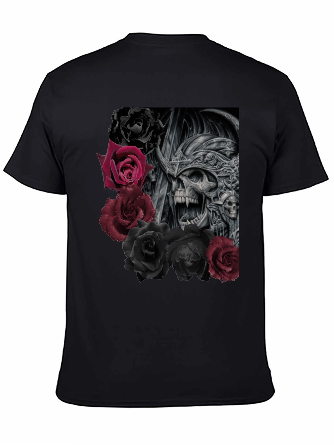 Skull and Roses Graphic Black T-Shirt