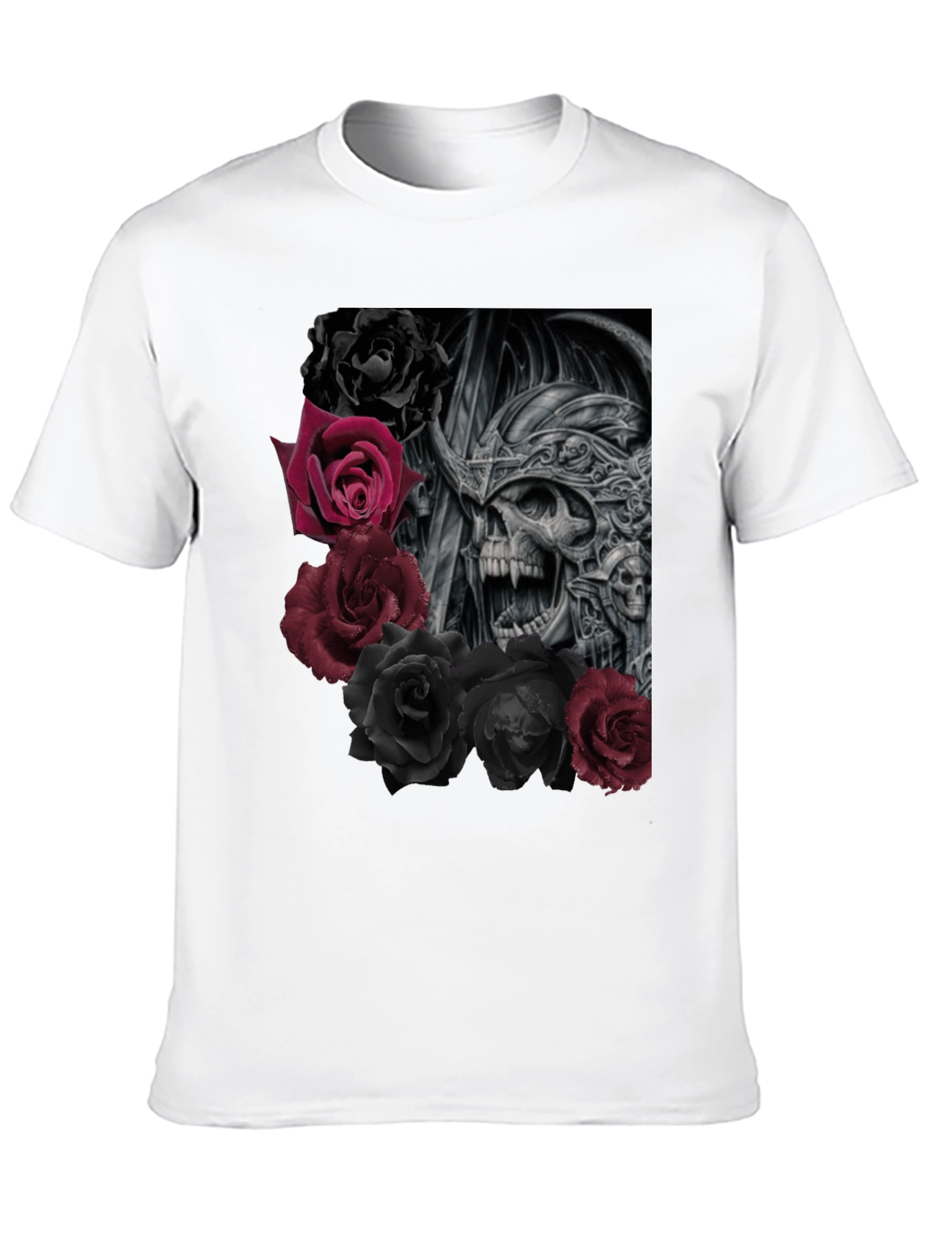 Skull and Roses Graphic Black T-Shirt