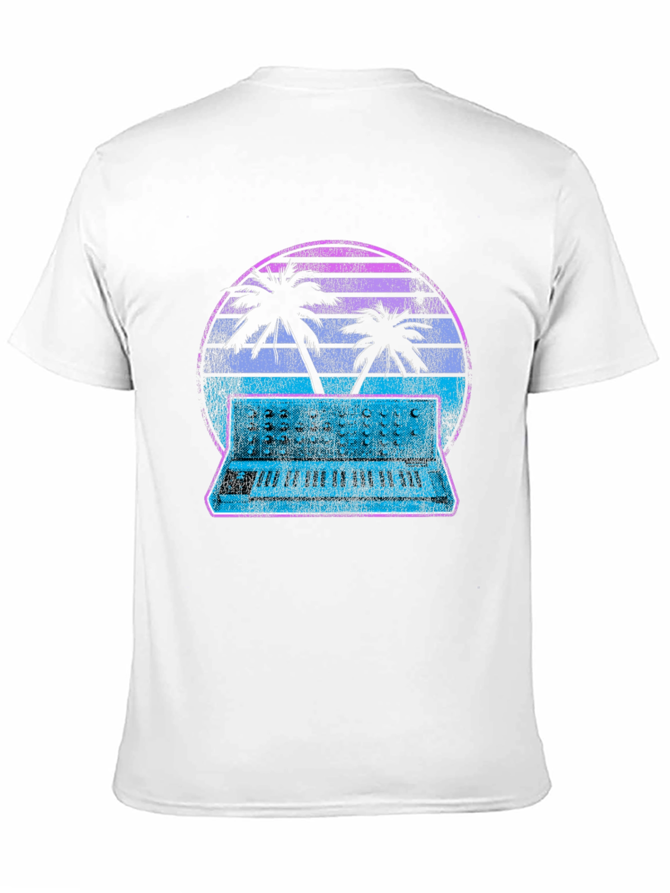 Retro Synthwave T-Shirt - Palm Tree Keyboard Sunset