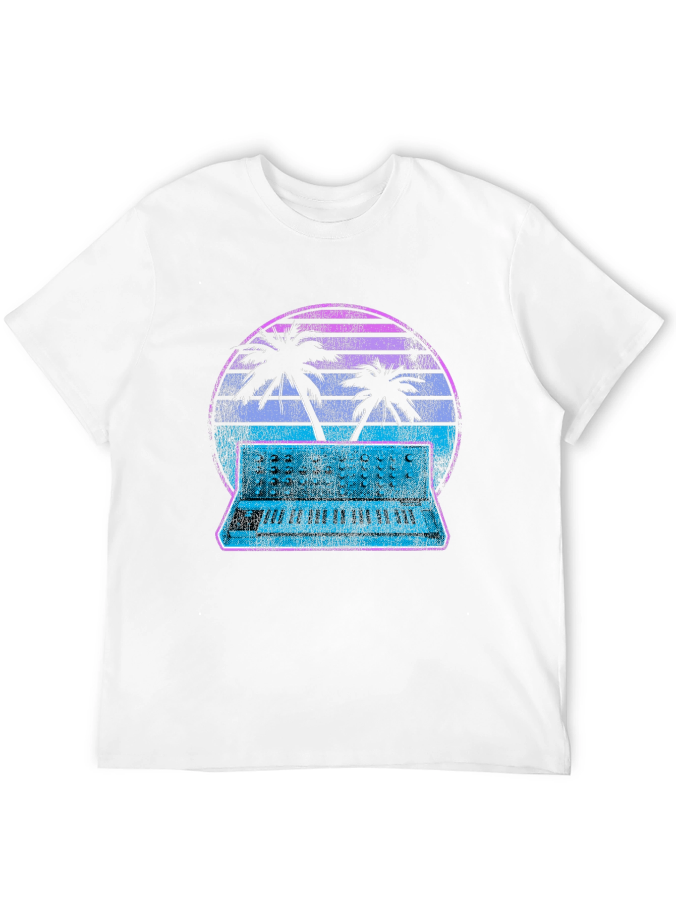 Retro Synthwave T-Shirt - Palm Tree Keyboard Sunset