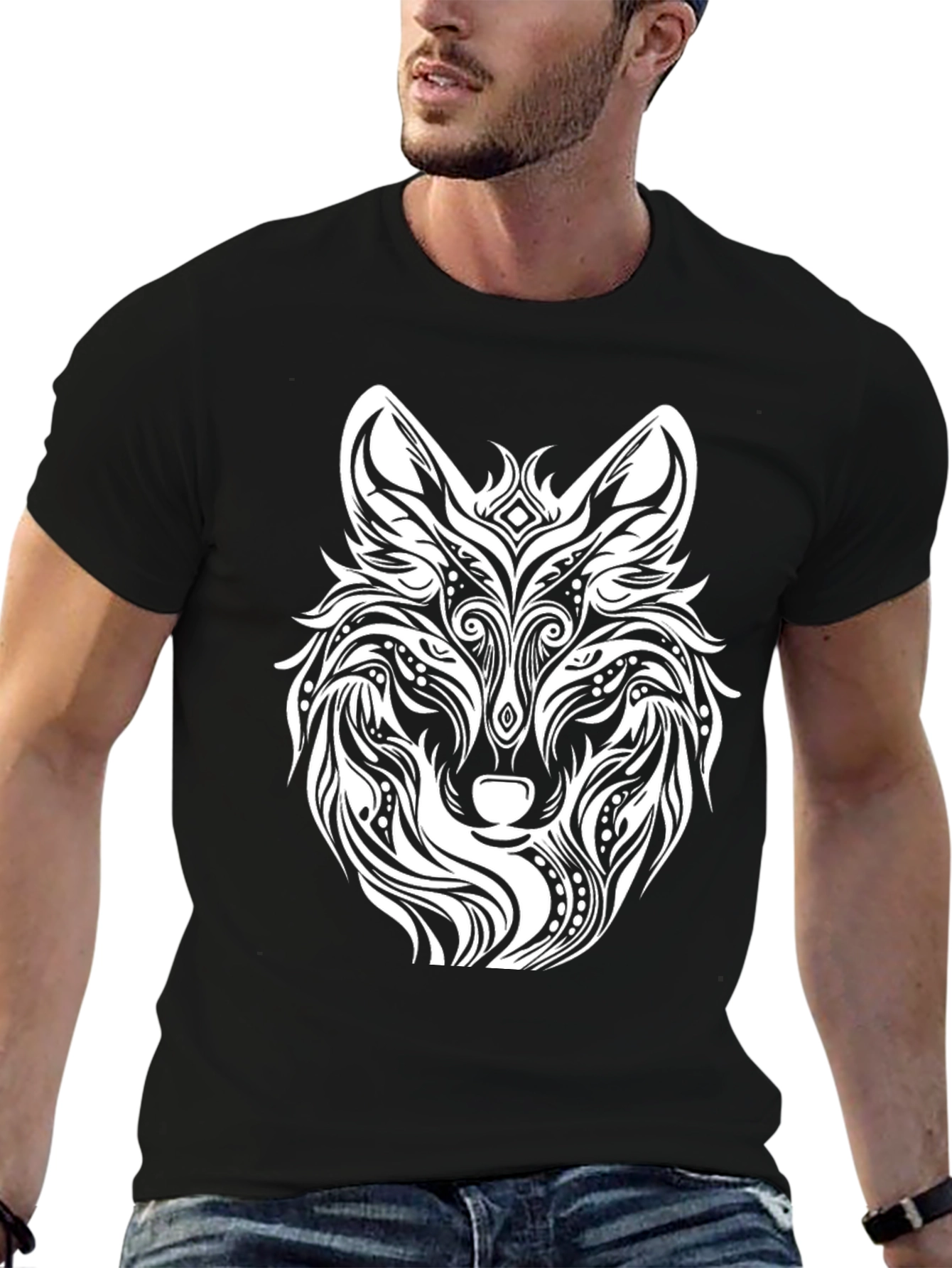 Wolf Graphic Print Black T-Shirt