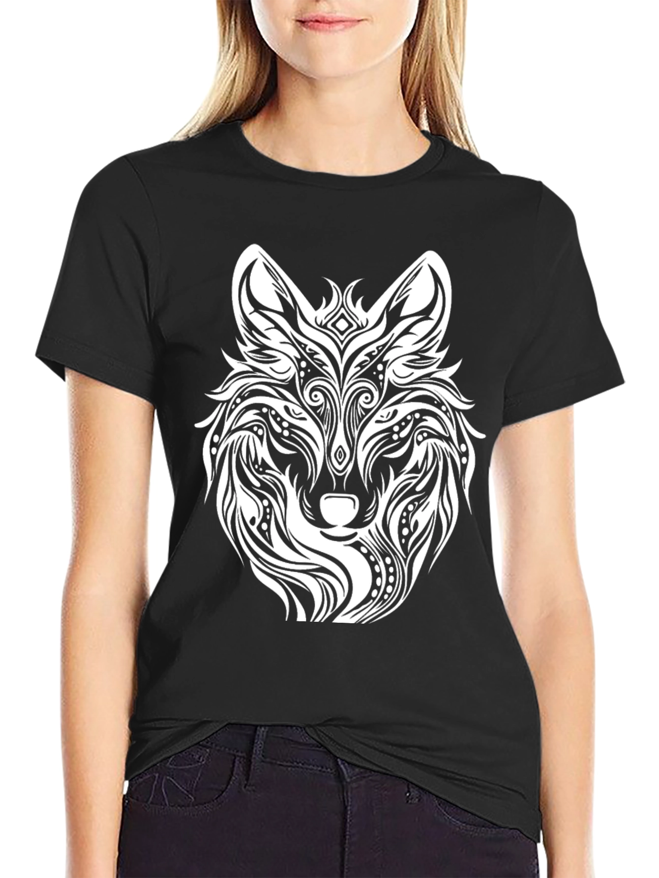 Wolf Graphic Print Black T-Shirt