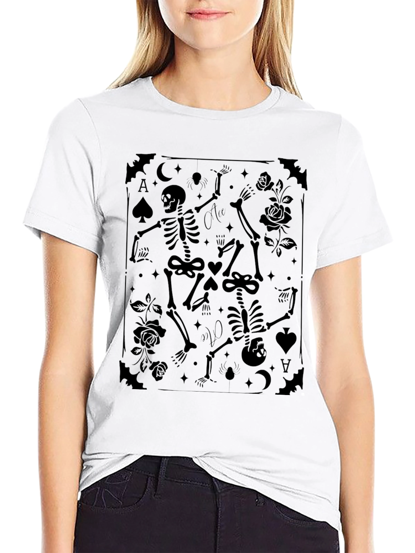 Skeleton Card T-Shirt - Gothic Ace Design