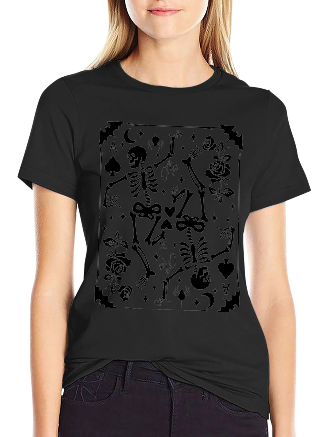 Skeleton Card T-Shirt - Gothic Ace Design