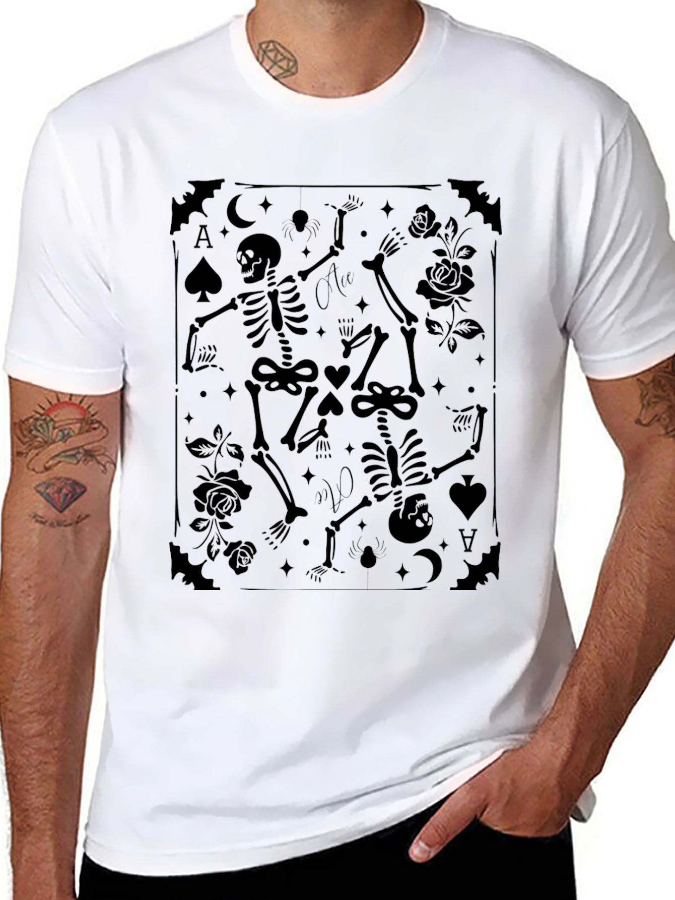 Skeleton Card T-Shirt - Gothic Ace Design