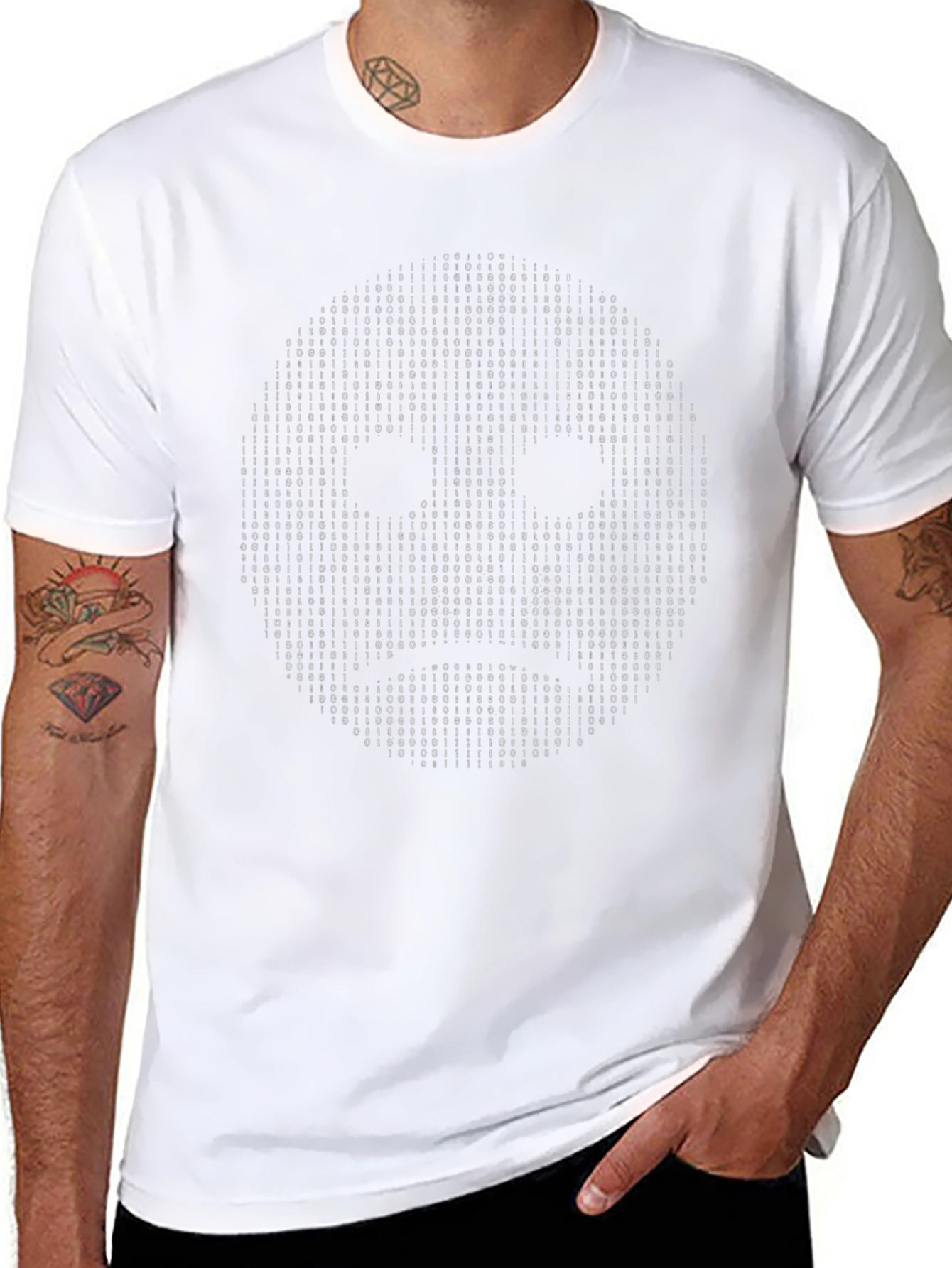 Binary Code Sad Face Graphic Tee - Black