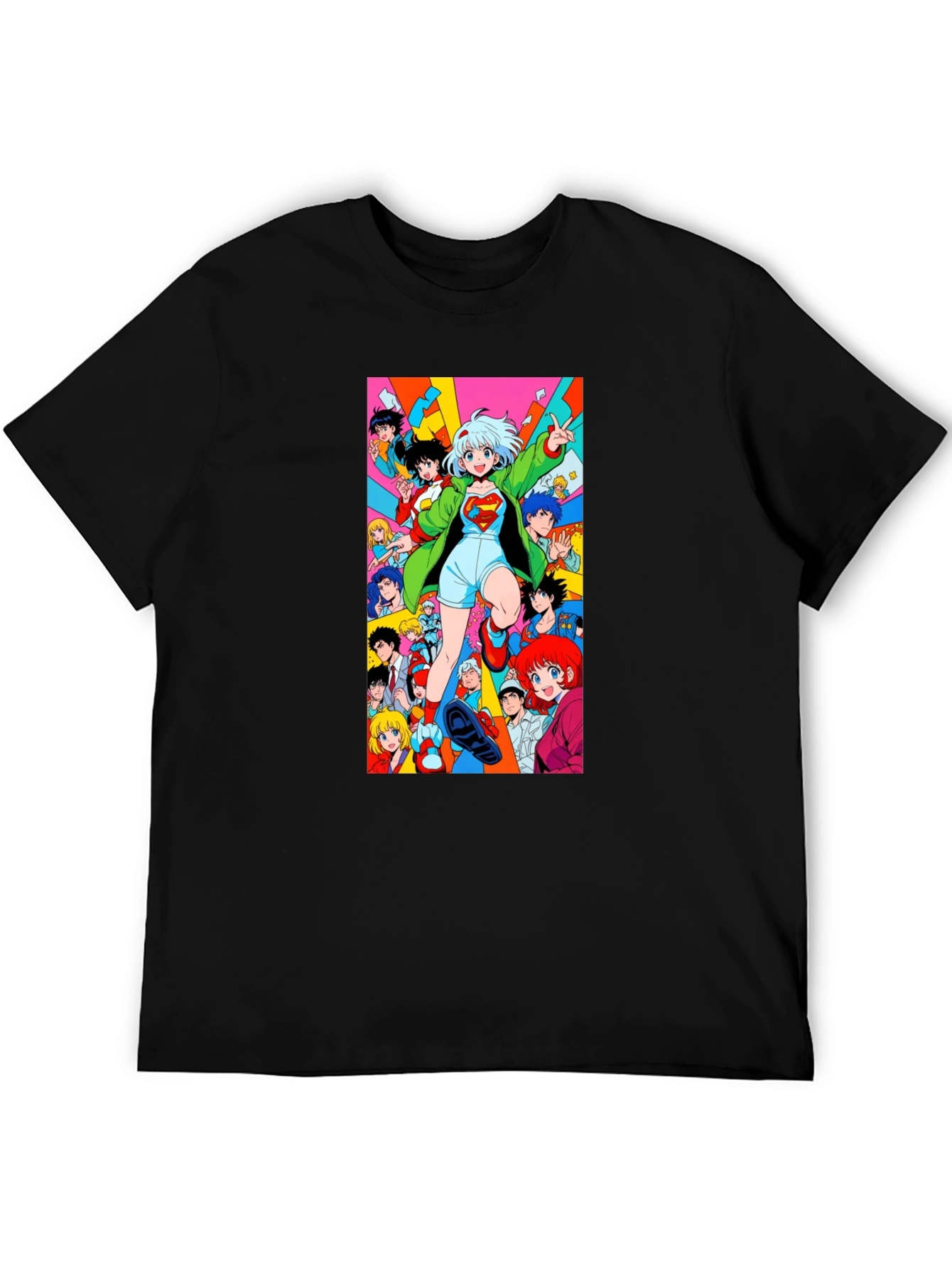 Anime Style Graphic Print Black T-Shirt