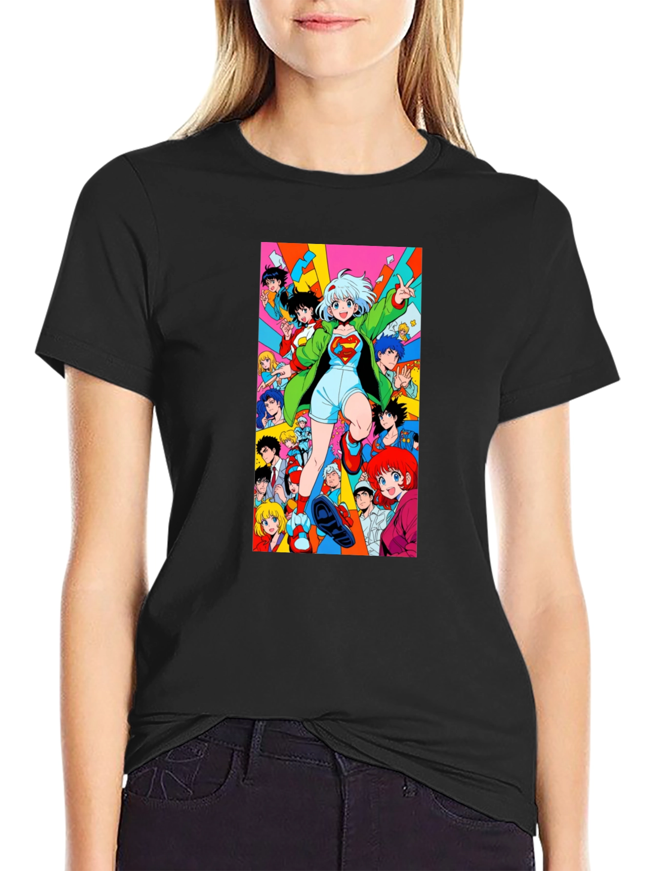 Anime Style Graphic Print Black T-Shirt