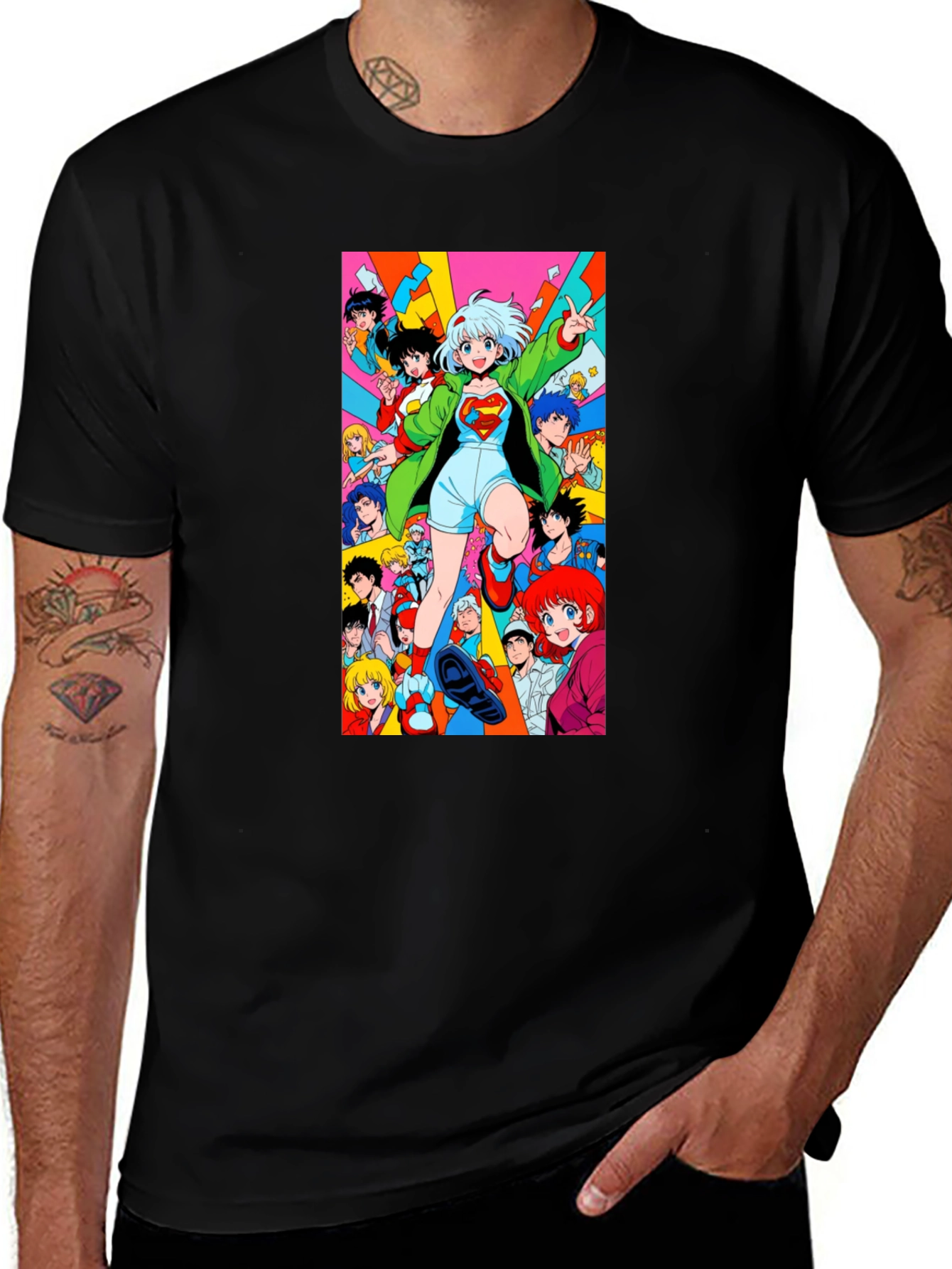 Anime Style Graphic Print Black T-Shirt