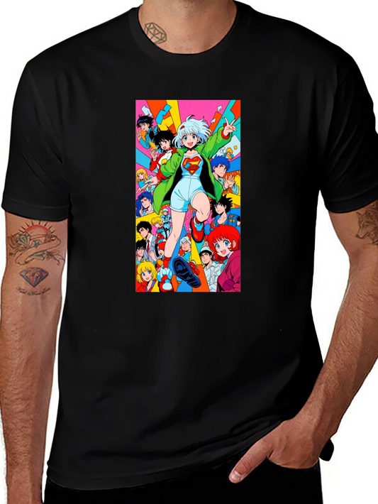 Anime Style Graphic Print Black T-Shirt