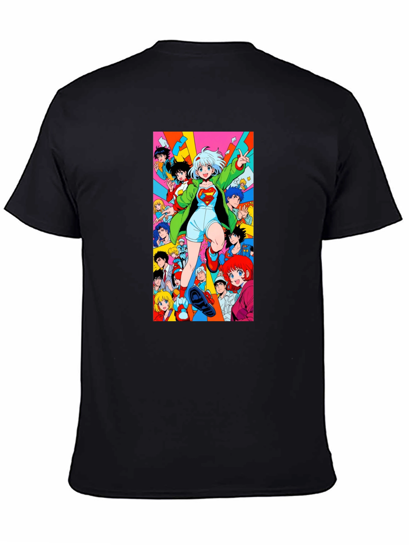 Anime Style Graphic Print Black T-Shirt