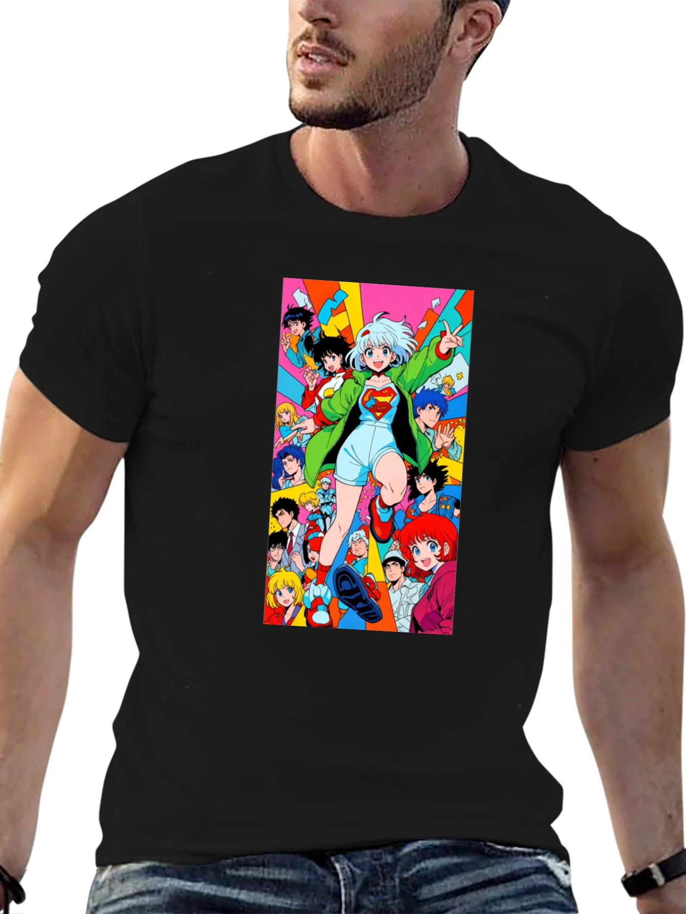 Anime Style Graphic Print Black T-Shirt