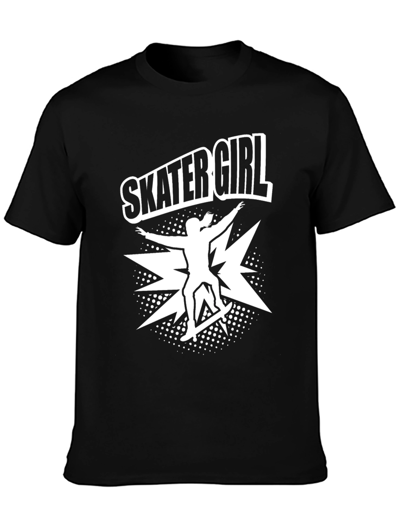 Skater Girl Graphic Tee - Black Cotton T-Shirt